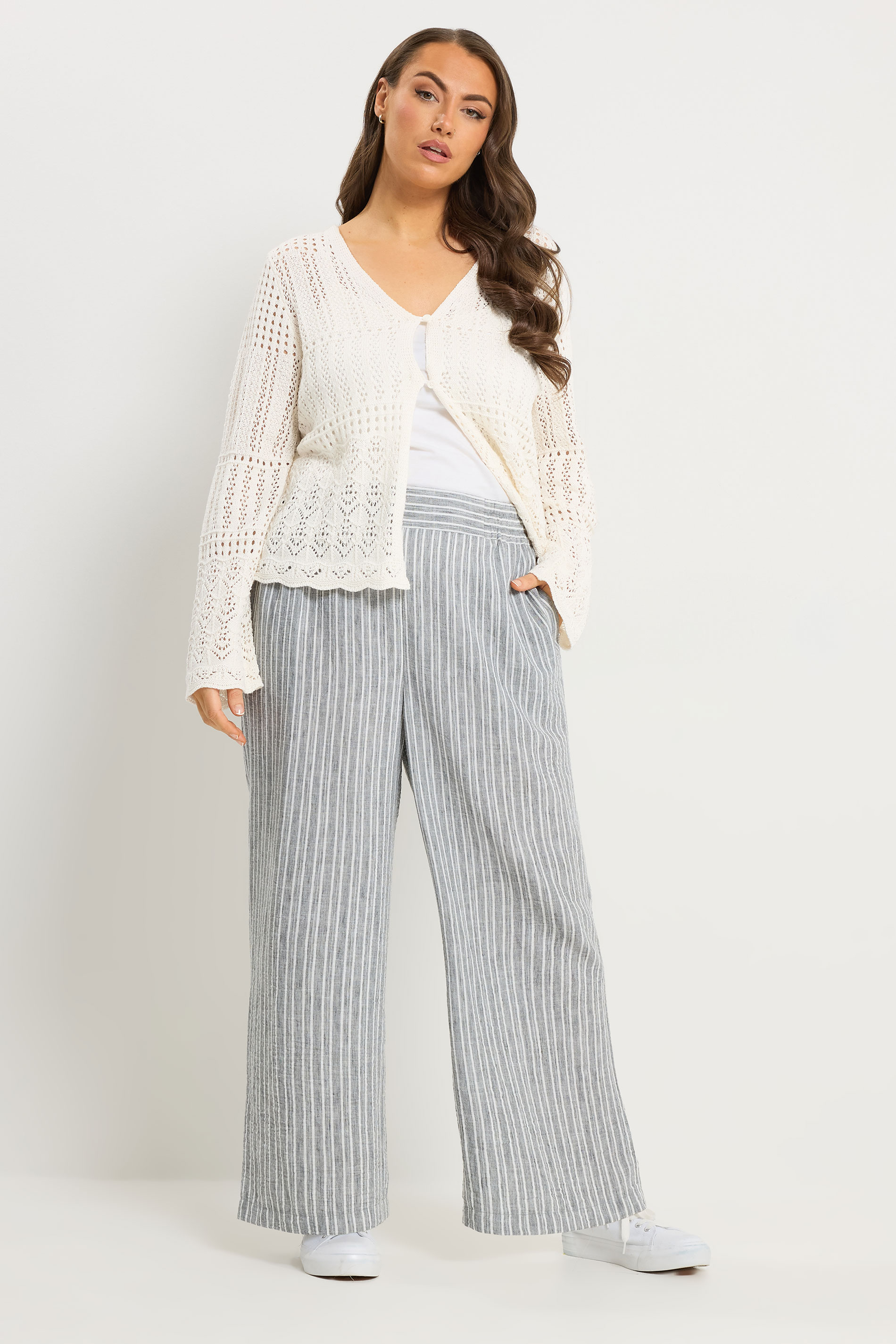 YOURS Plus Size Ivory White Pointelle Knitted Cardigan | Yours Clothing 2