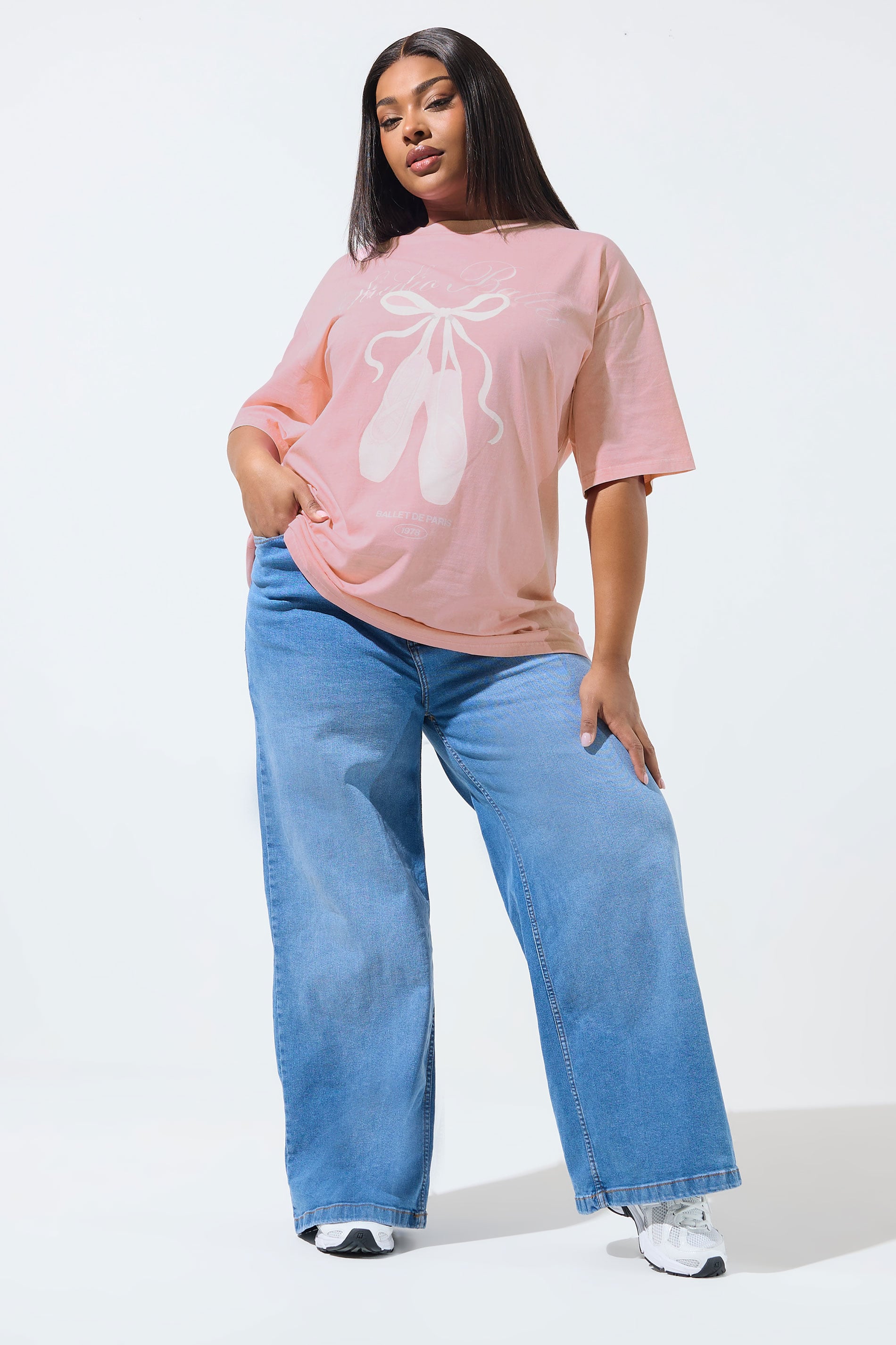 LIMITED COLLECTION Plus Size Pink Longline Ballet Acid Wash T-Shirt | Yours Clothing 1