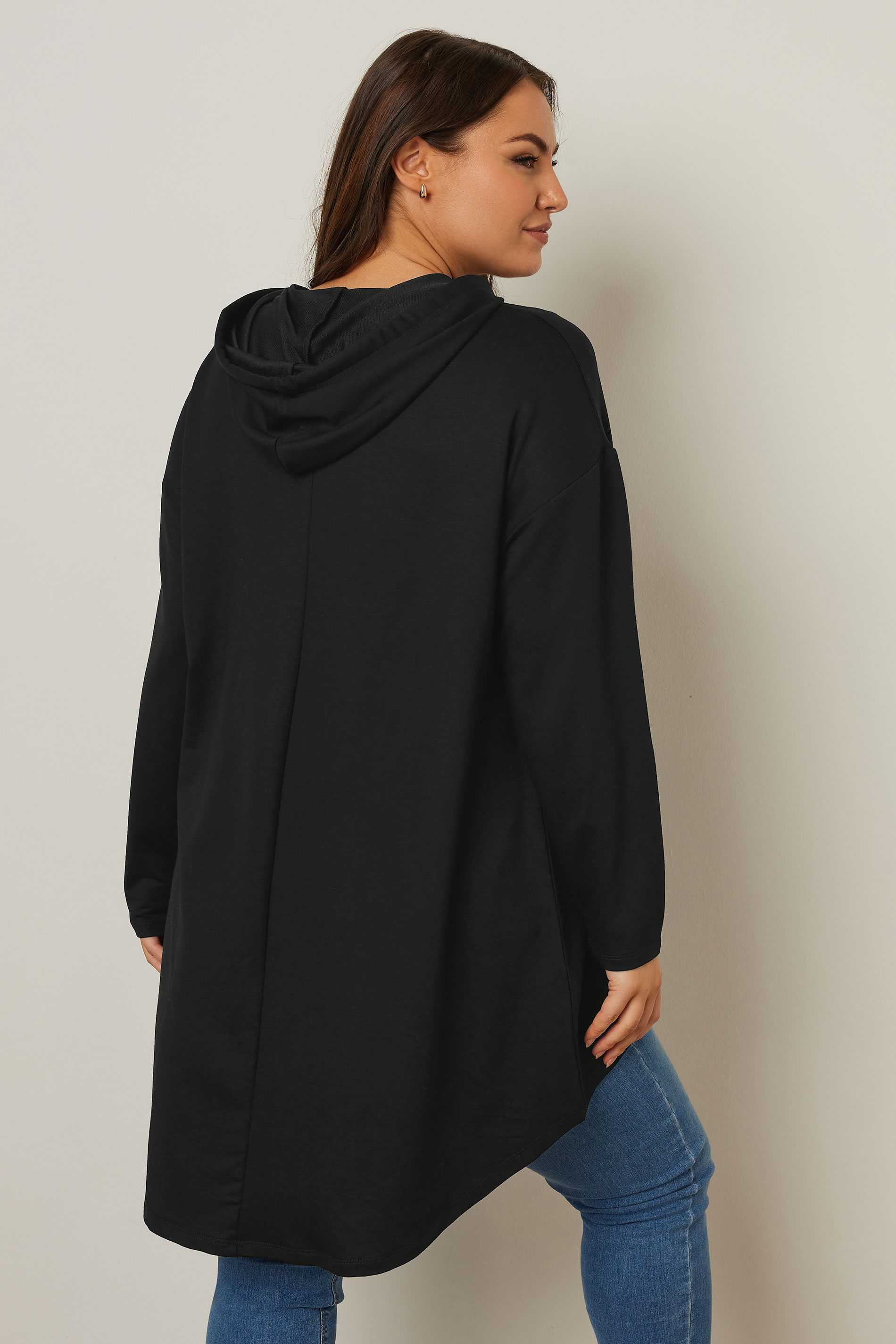 YOURS Plus Size Black Metallic Drawstring Hoodie | Yours Clothing 4