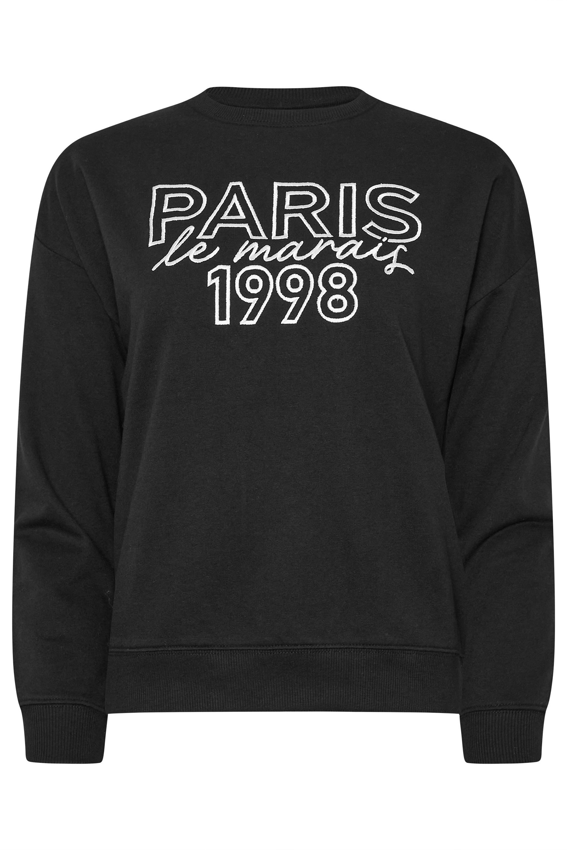 PixieGirl Petite Women's Black Jersey 'Paris' Slogan Sweatshirt | PixieGirl 6