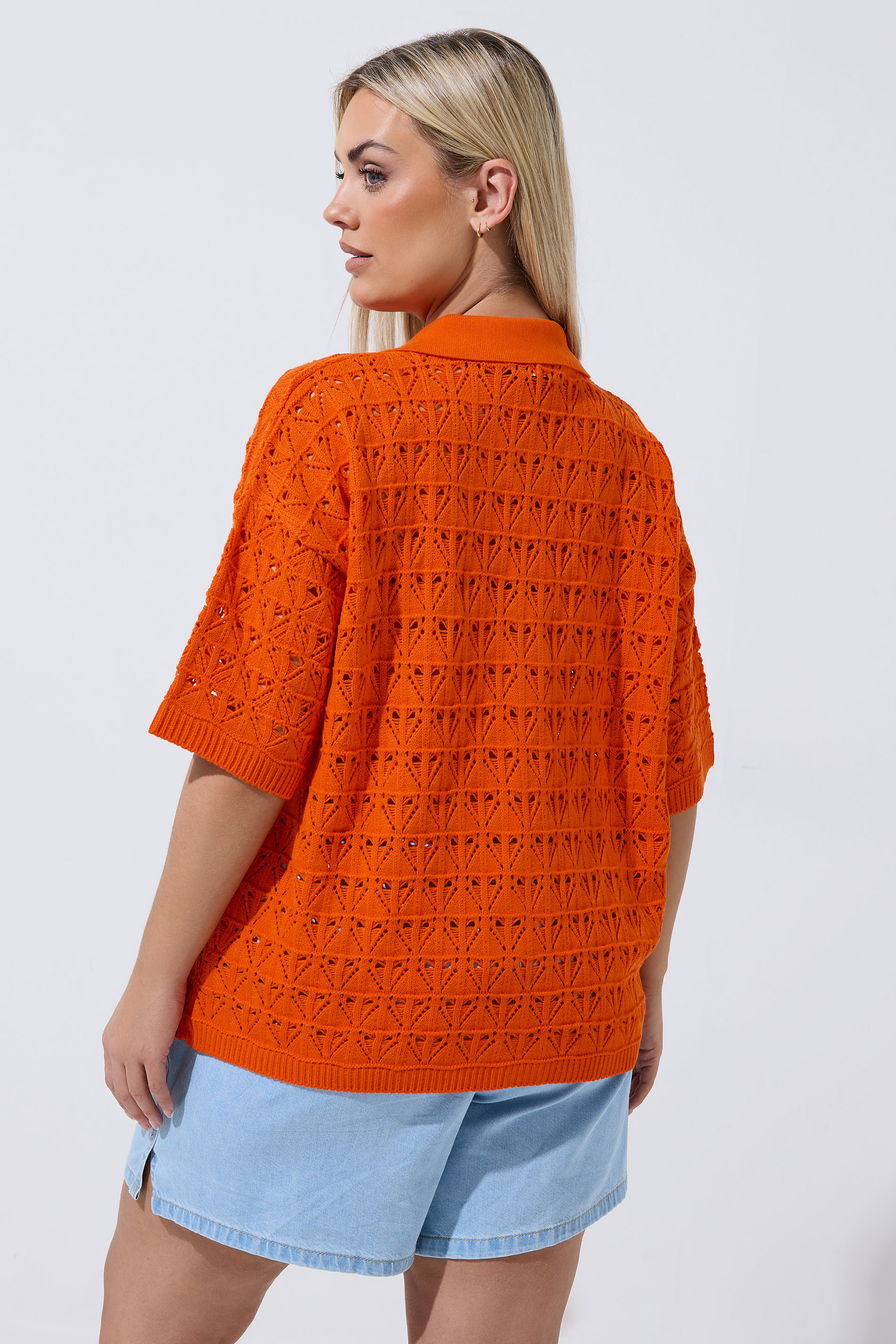 LIMITED COLLECTION Plus Size Orange Crochet Shirt | Yours Clothing 2
