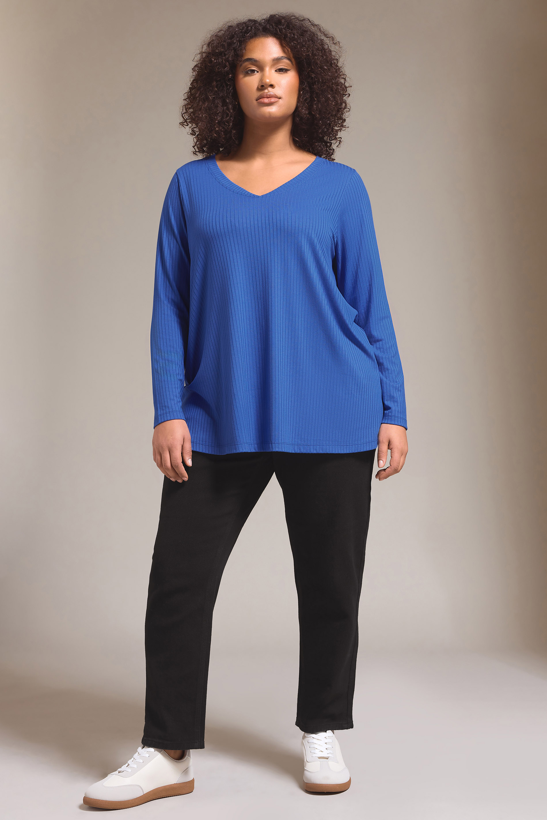EVANS Plus Size Blue Premium Ribbed Modal Blend Swing Top | Evans 3