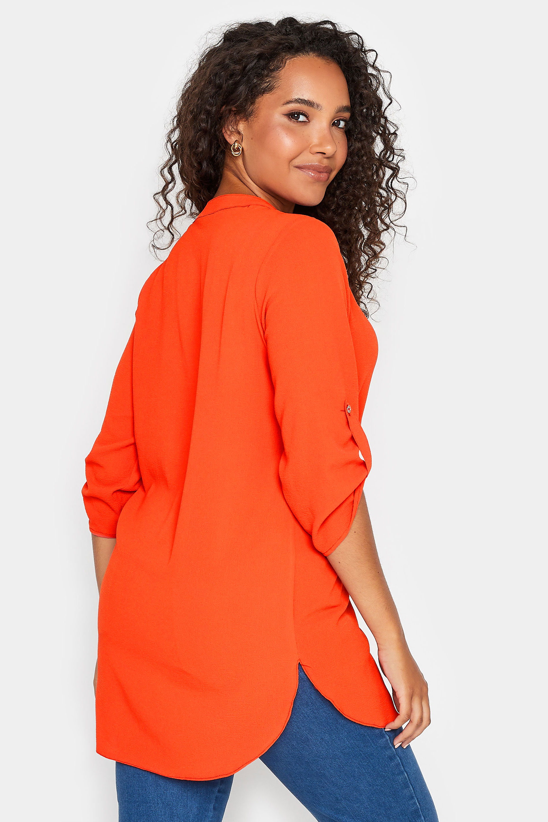 M&Co Bright Orange Statement Button Tab Sleeve Blouse | M&Co 3