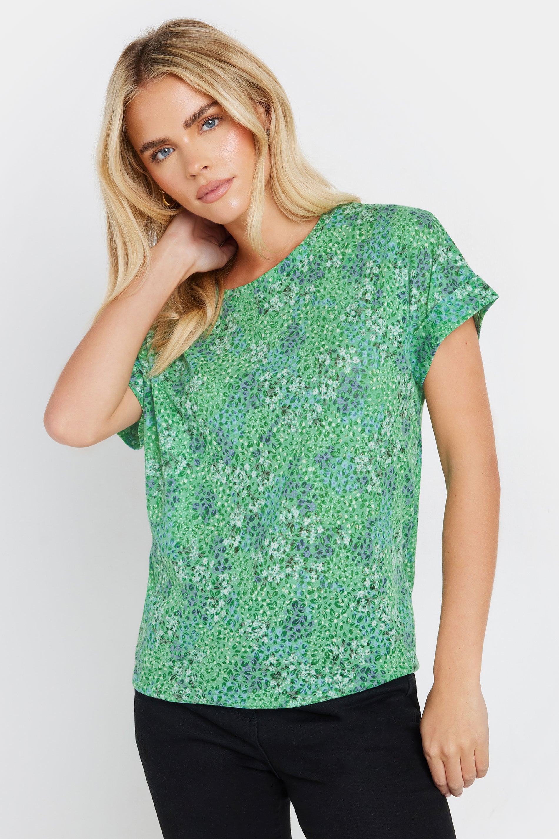 M&Co Petite Green Floral Print T-shirt | M&Co 3