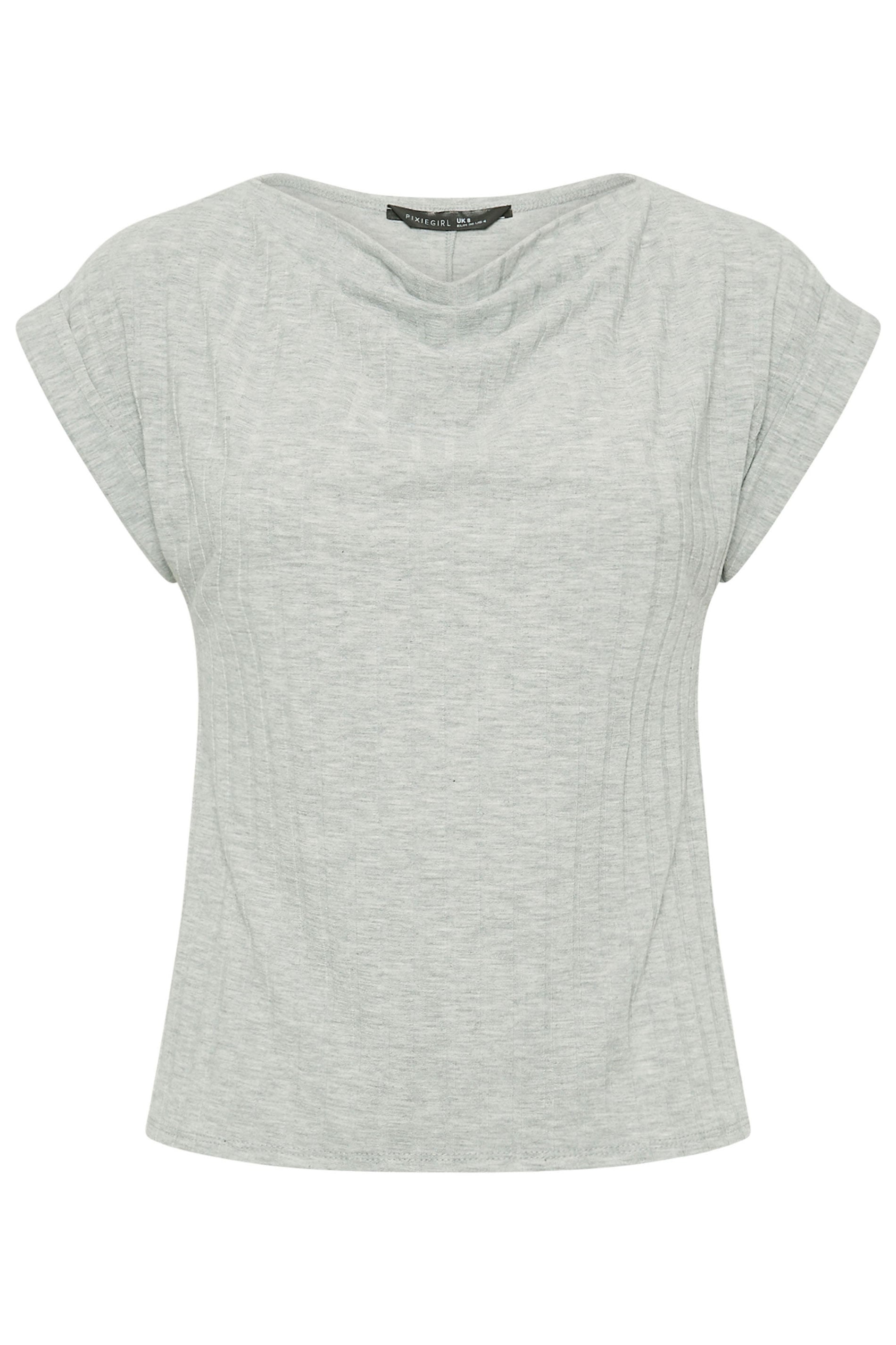 PixieGirl Petite Women's Grey Ribbed Cowl Neck Top | PixieGirl 5