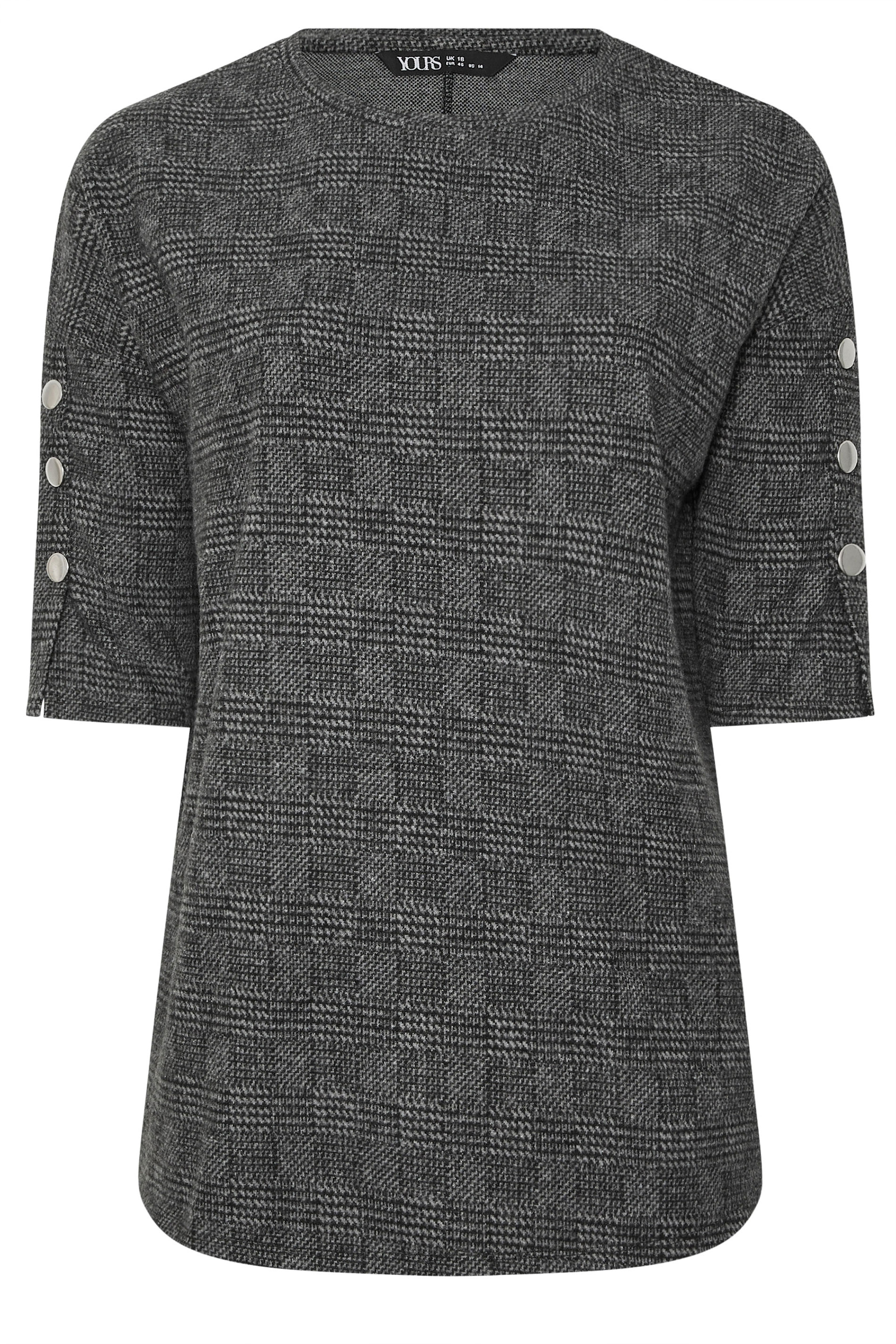 YOURS Plus Size Grey Check Soft Touch Button Top | Yours Clothing 5