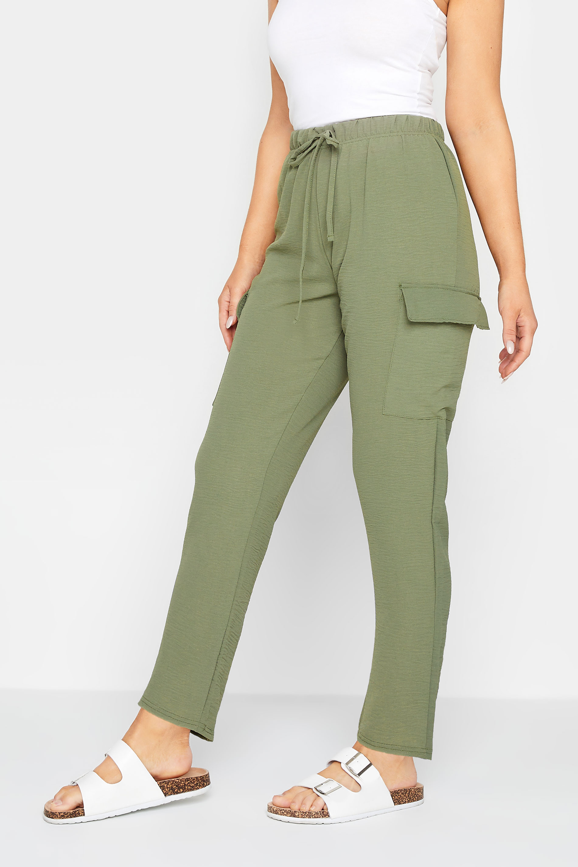 M&Co Khaki Green Cargo Slim Leg Trousers | M&Co 1