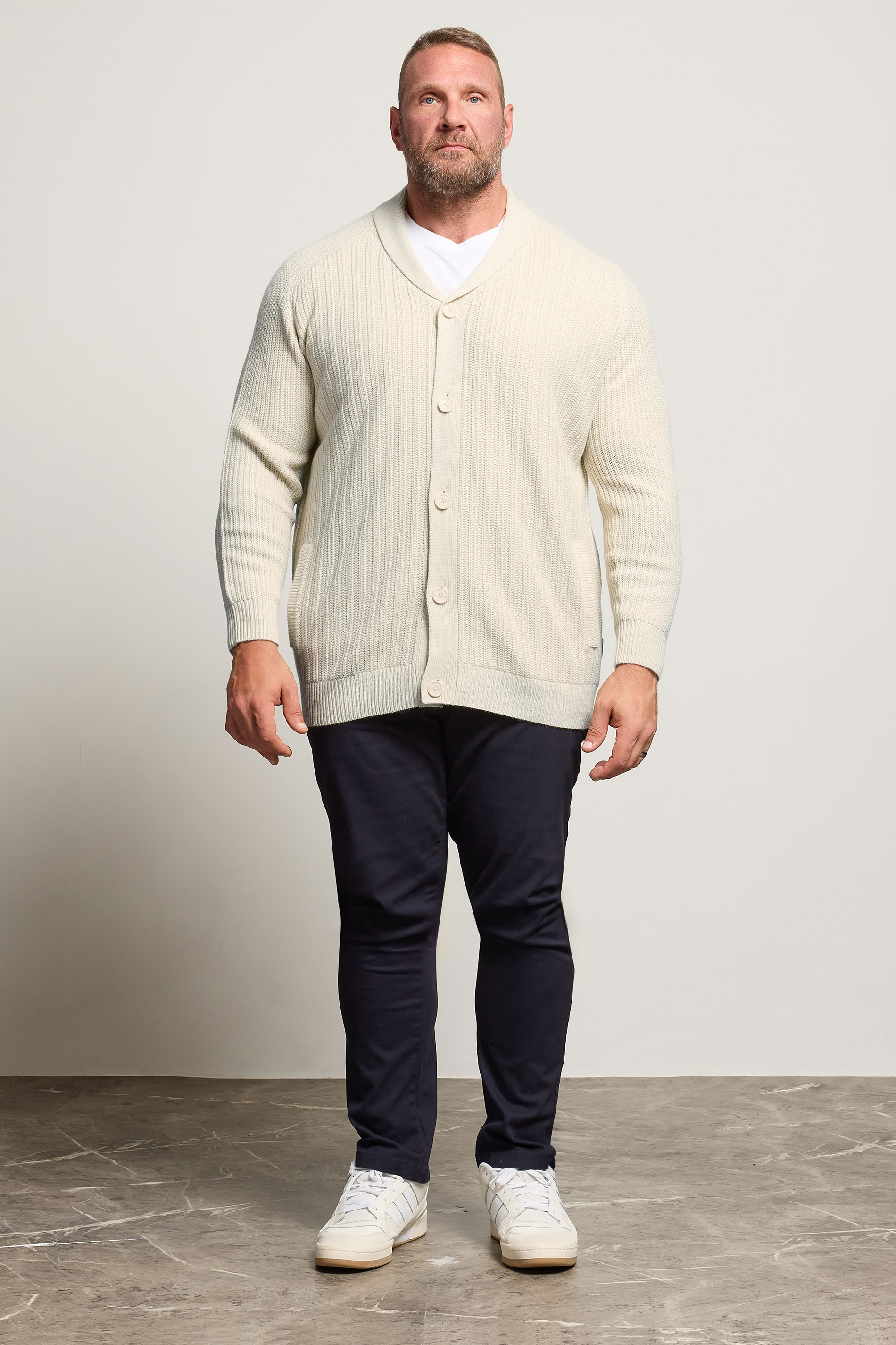 BadRhino Big & Tall Natural Brown Knitted Shawl Cardigan | BadRhino 1