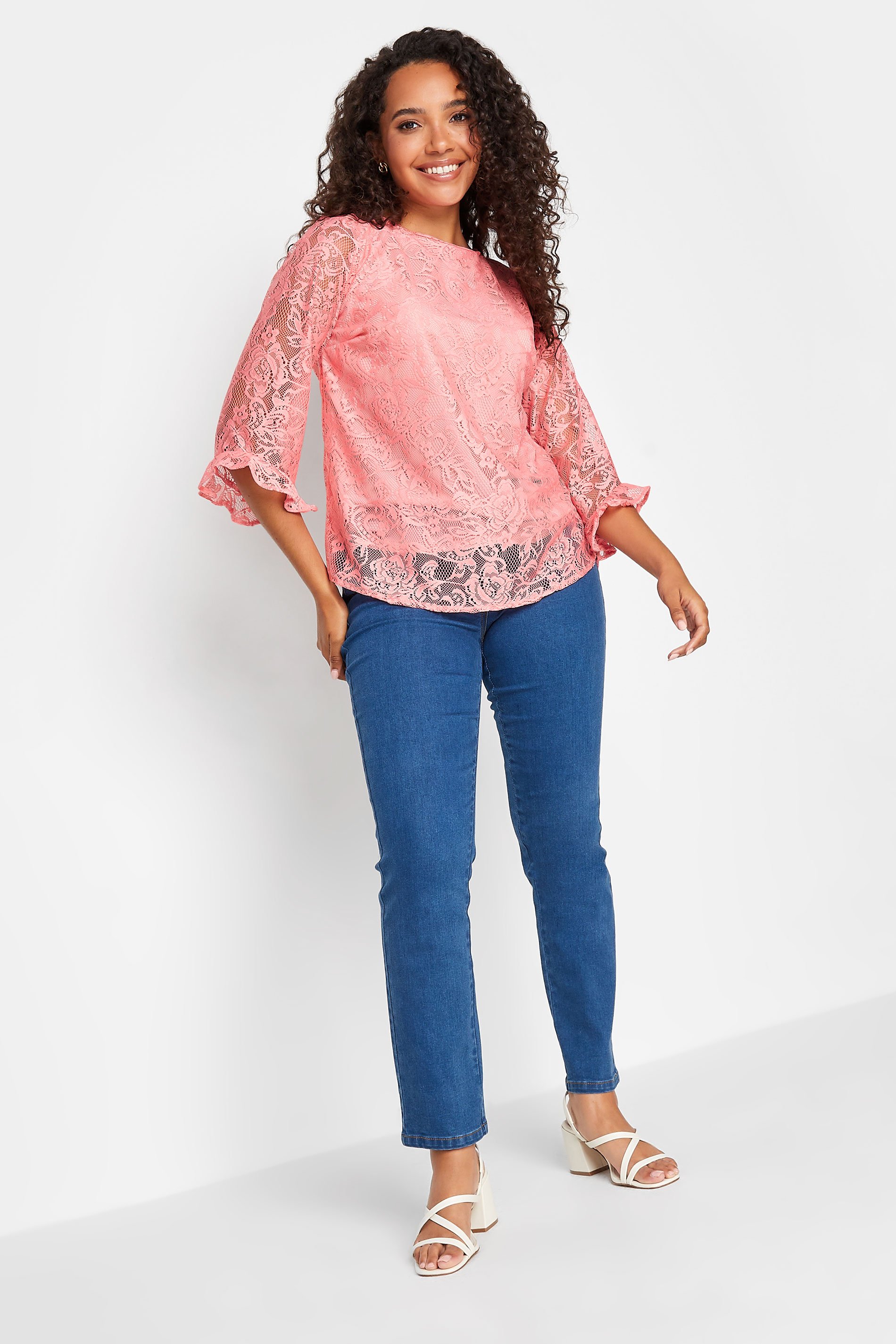 M&Co Light Pink Floral Lace Long Sleeve Blouse | M&Co 2