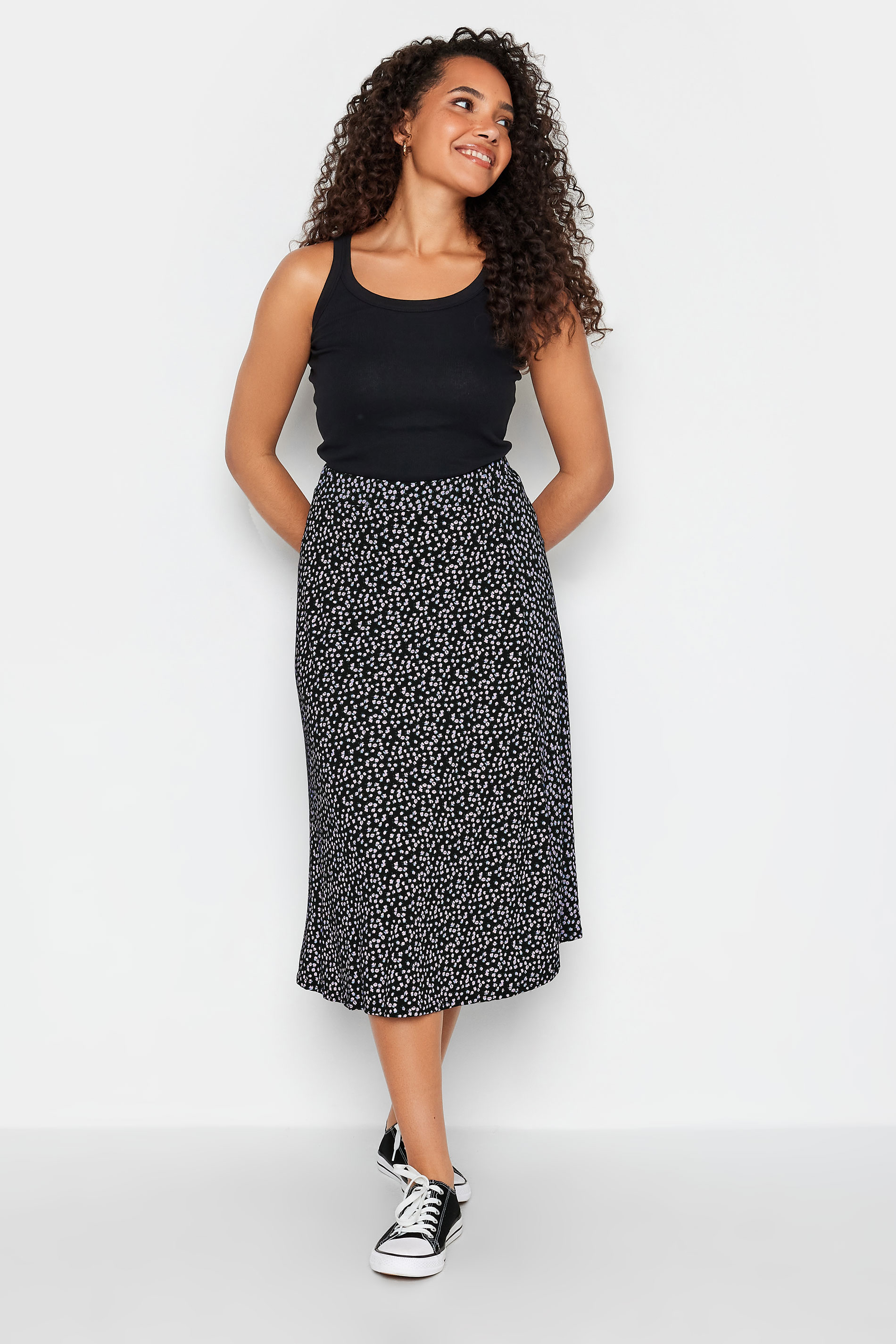 M&Co Black Ditsy Print Jersey Midi Skirt | M&Co 2