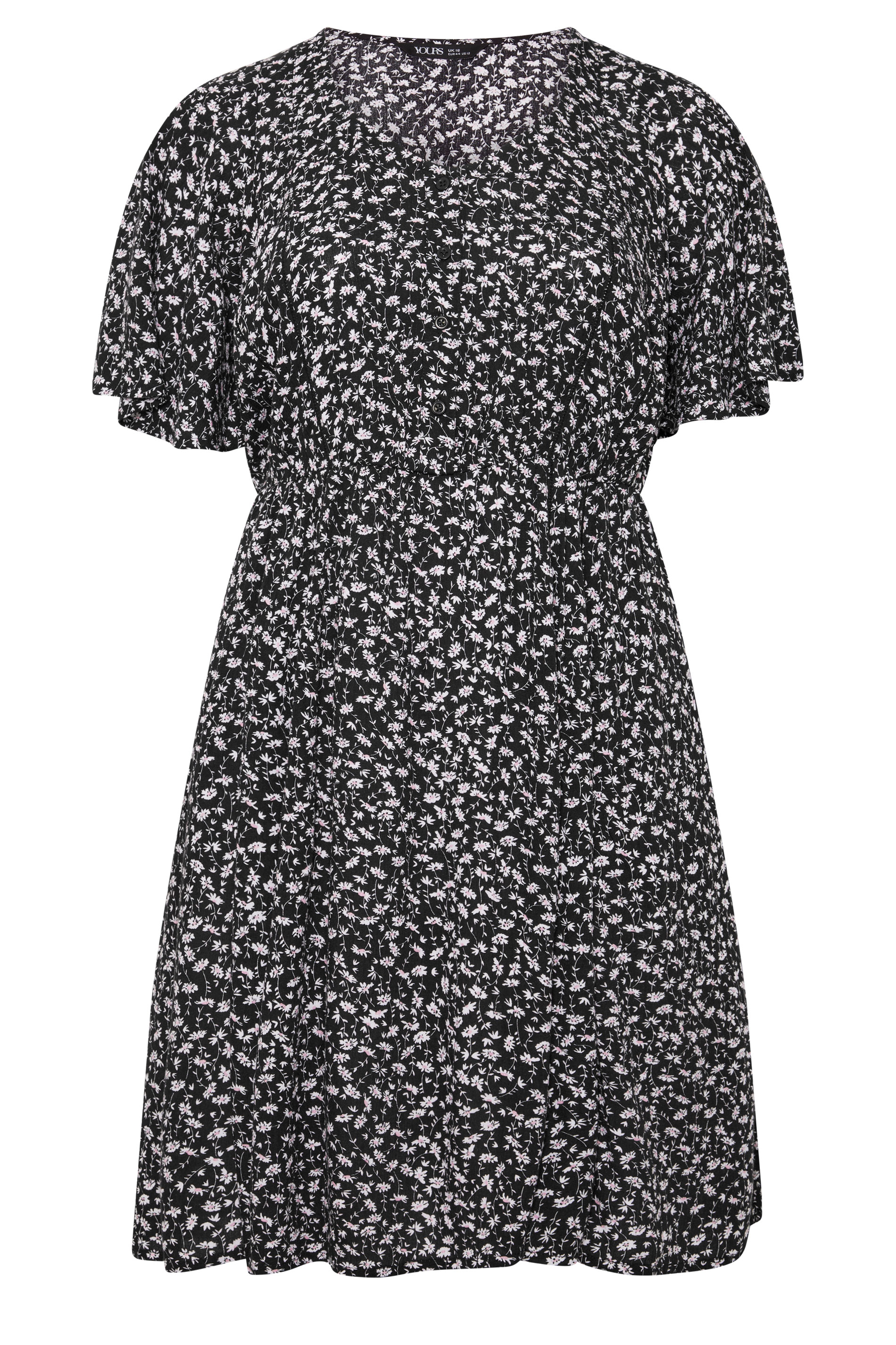 YOURS Plus Size Black Daisy Floral Smock Mini Dress | Yours Clothing 5
