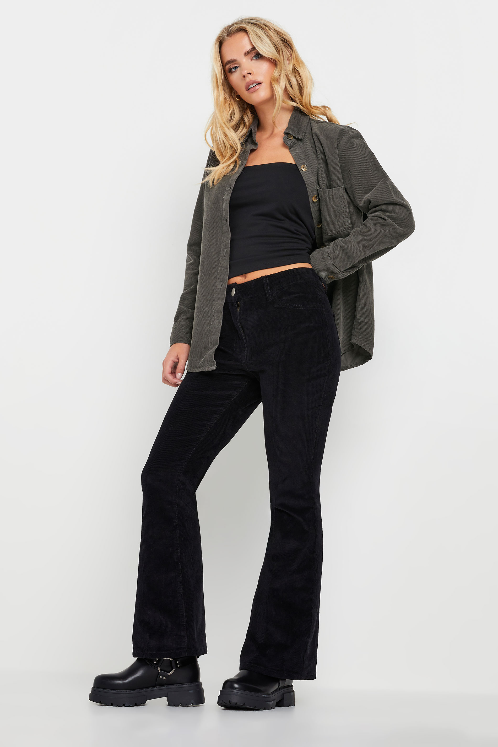 PixieGirl Petite Women's Grey Cotton Cord Long Sleeve Shirt | PixieGirl 1
