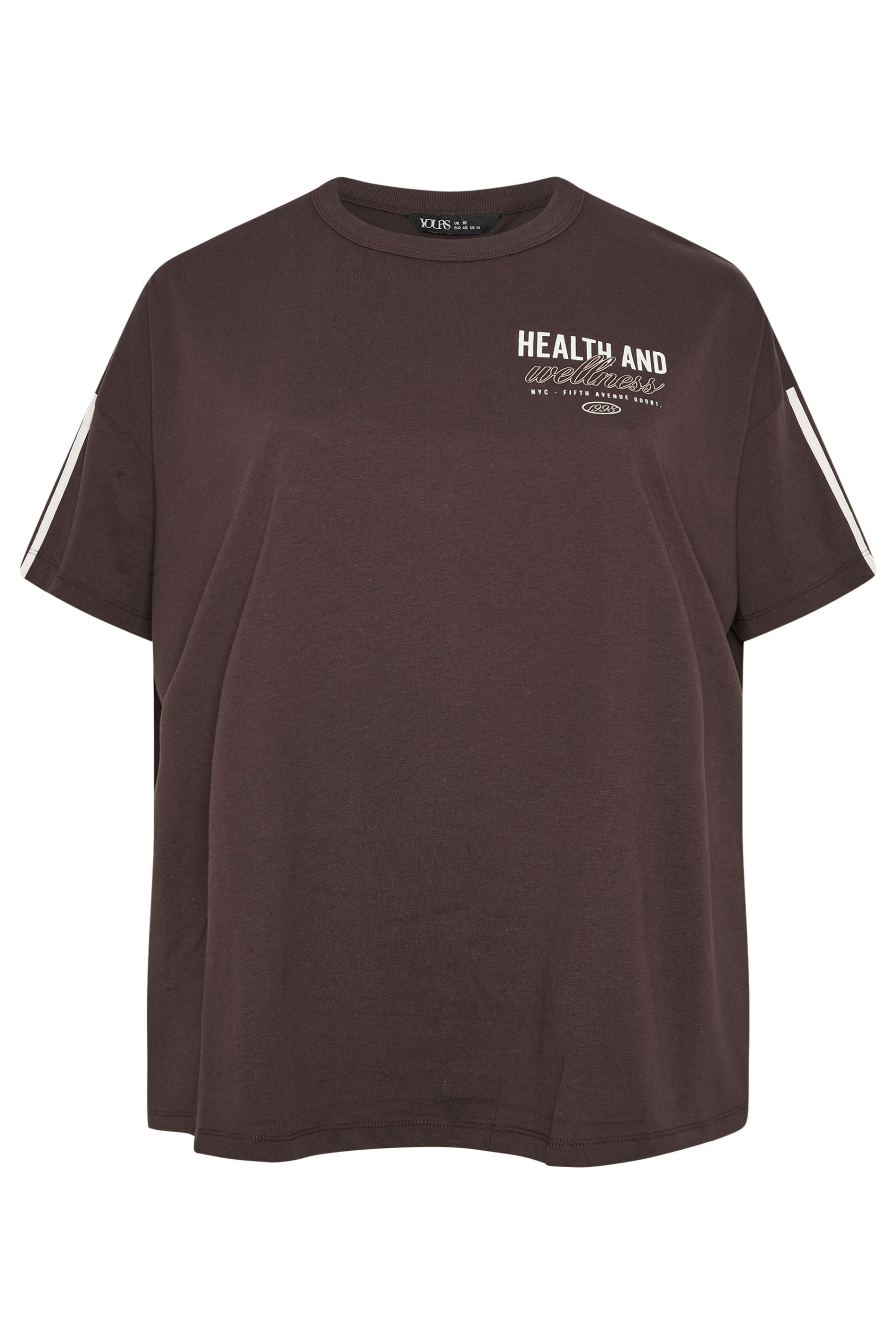 YOURS ACTIVE Plus Size Chocolate Brown 'Health & Wellness' T-Shirt | Yours Clothing 7