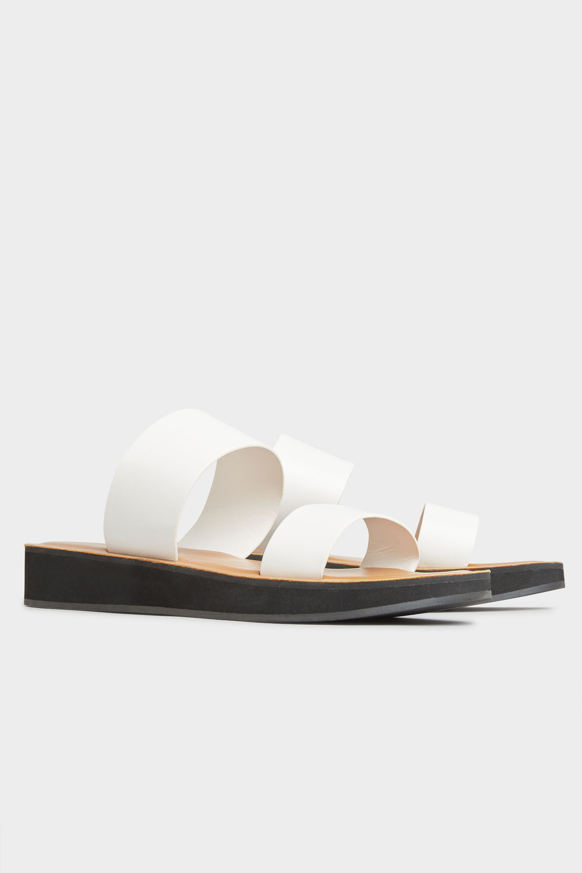 LTS White Two Strap Flat Sandals In Standard Fit | Long Tall Sally 3