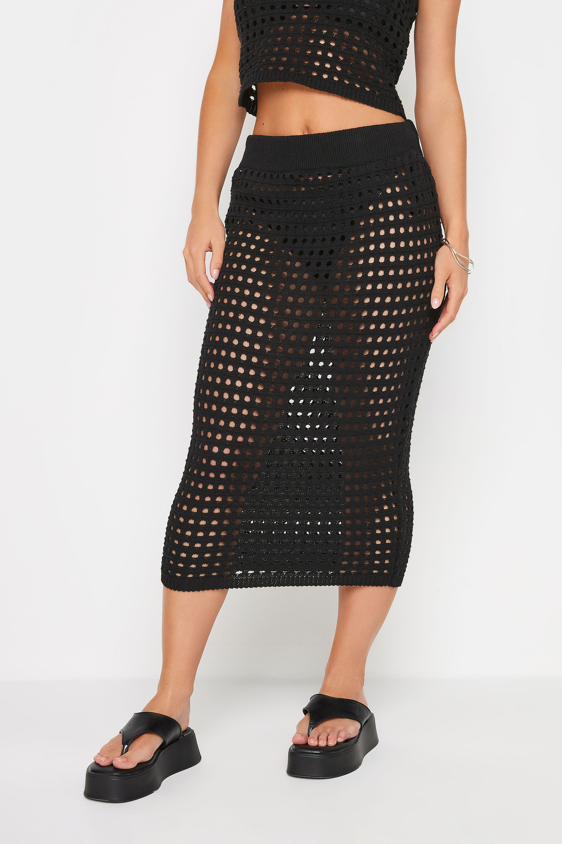 PixieGirl Petite Black Crochet Midi Skirt | PixieGirl 2
