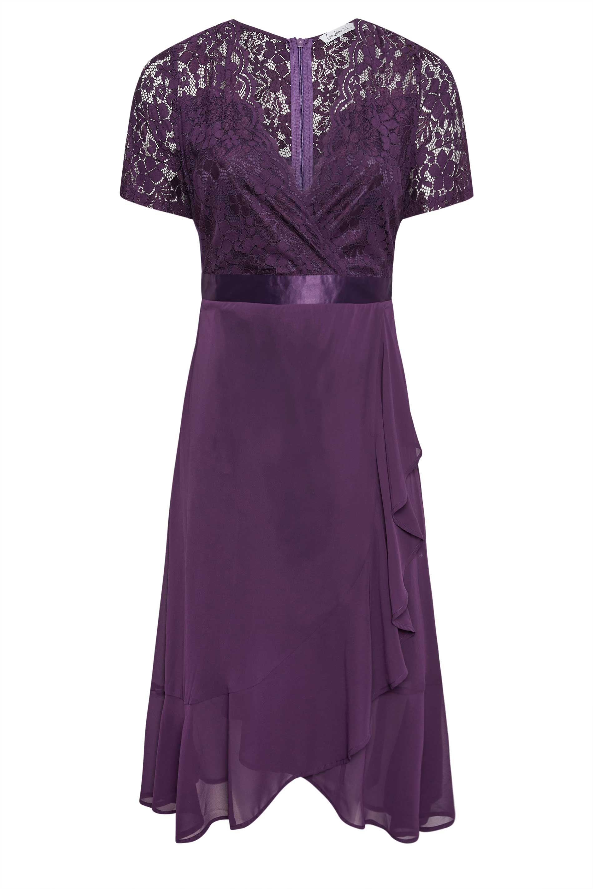 YOURS LONDON Plus Size Purple Lace Wrap Ruffle Midi Dress | Yours Clothing 5