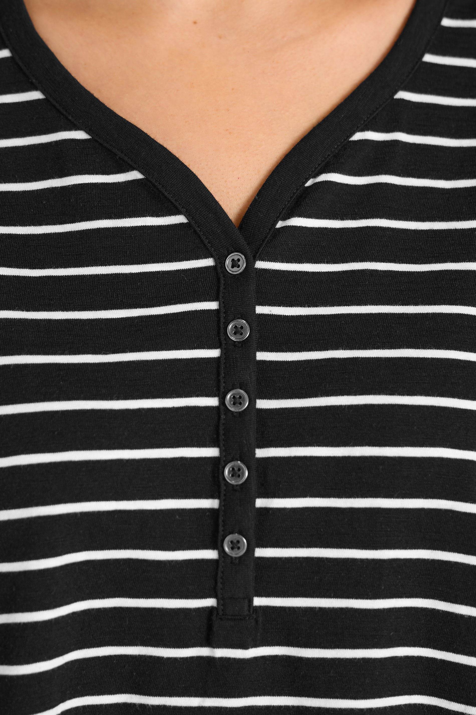 EVANS Plus Size Black Stripe Short Sleeve Cotton Henley Top | Evans 5