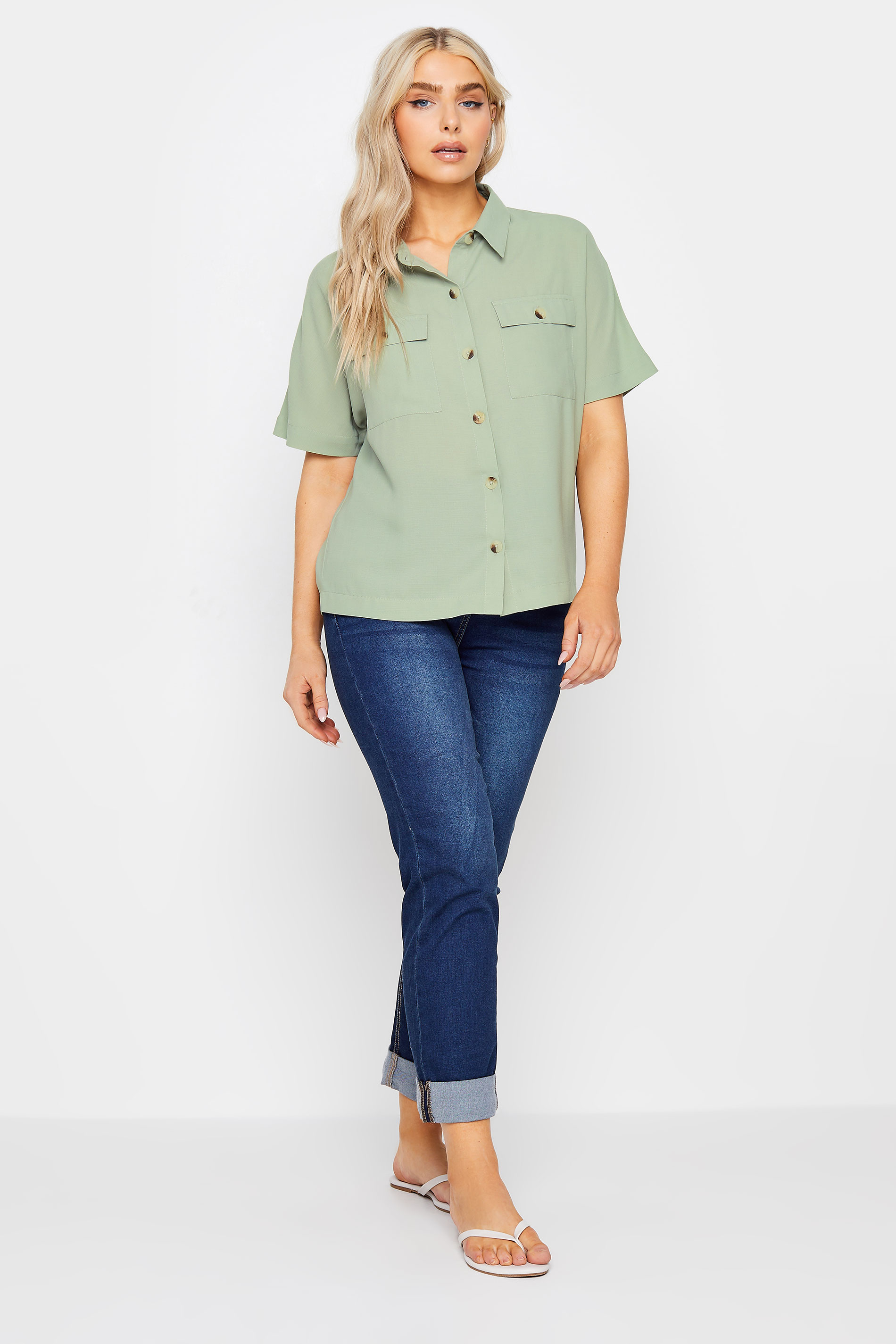 M&Co Sage Green Short Sleeve Utility Shirt | M&Co 3