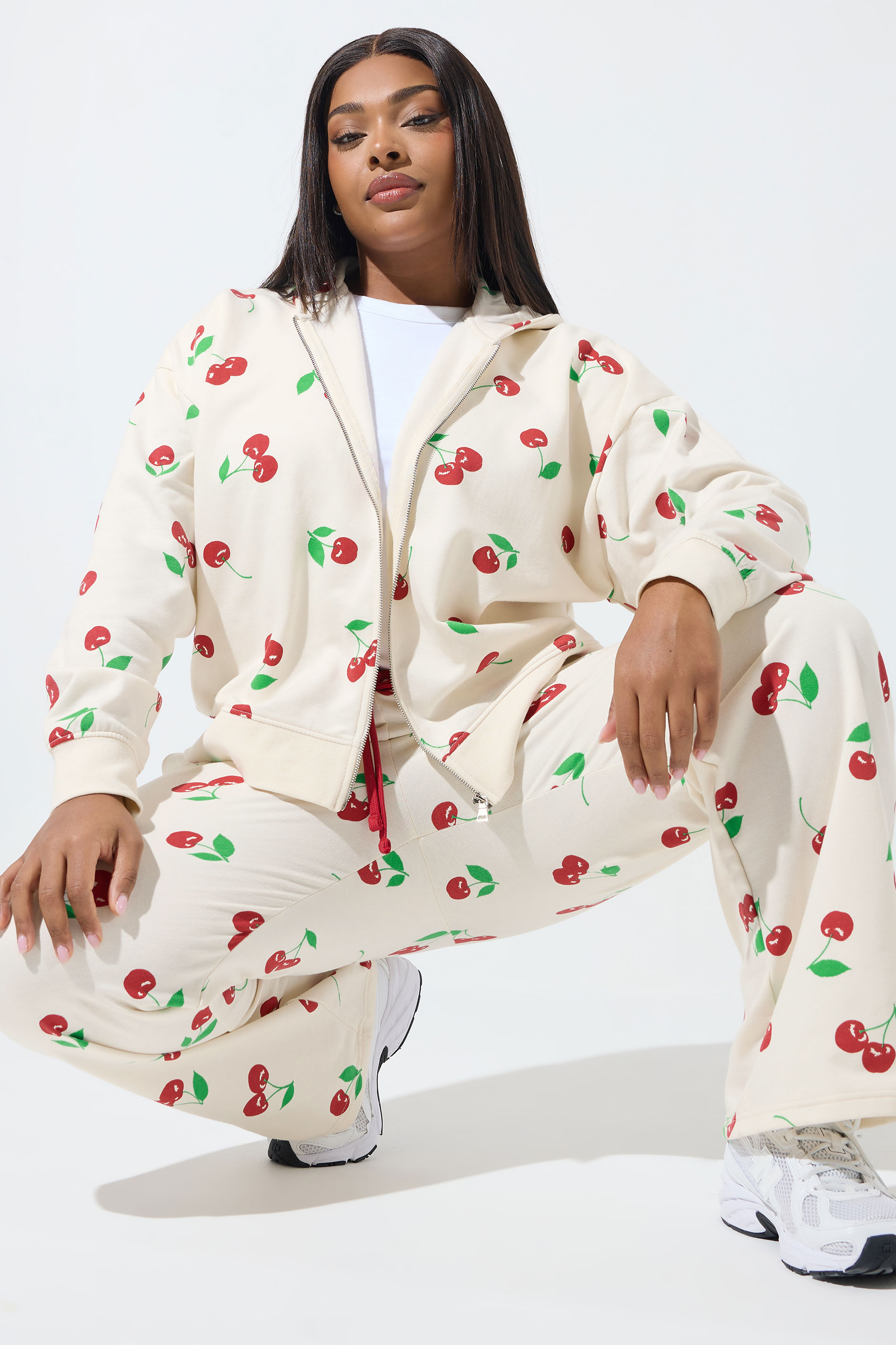 LIMITED COLLECTION Plus Size Cream Cherry Zip Through Hoodie | Yours Clothing 3