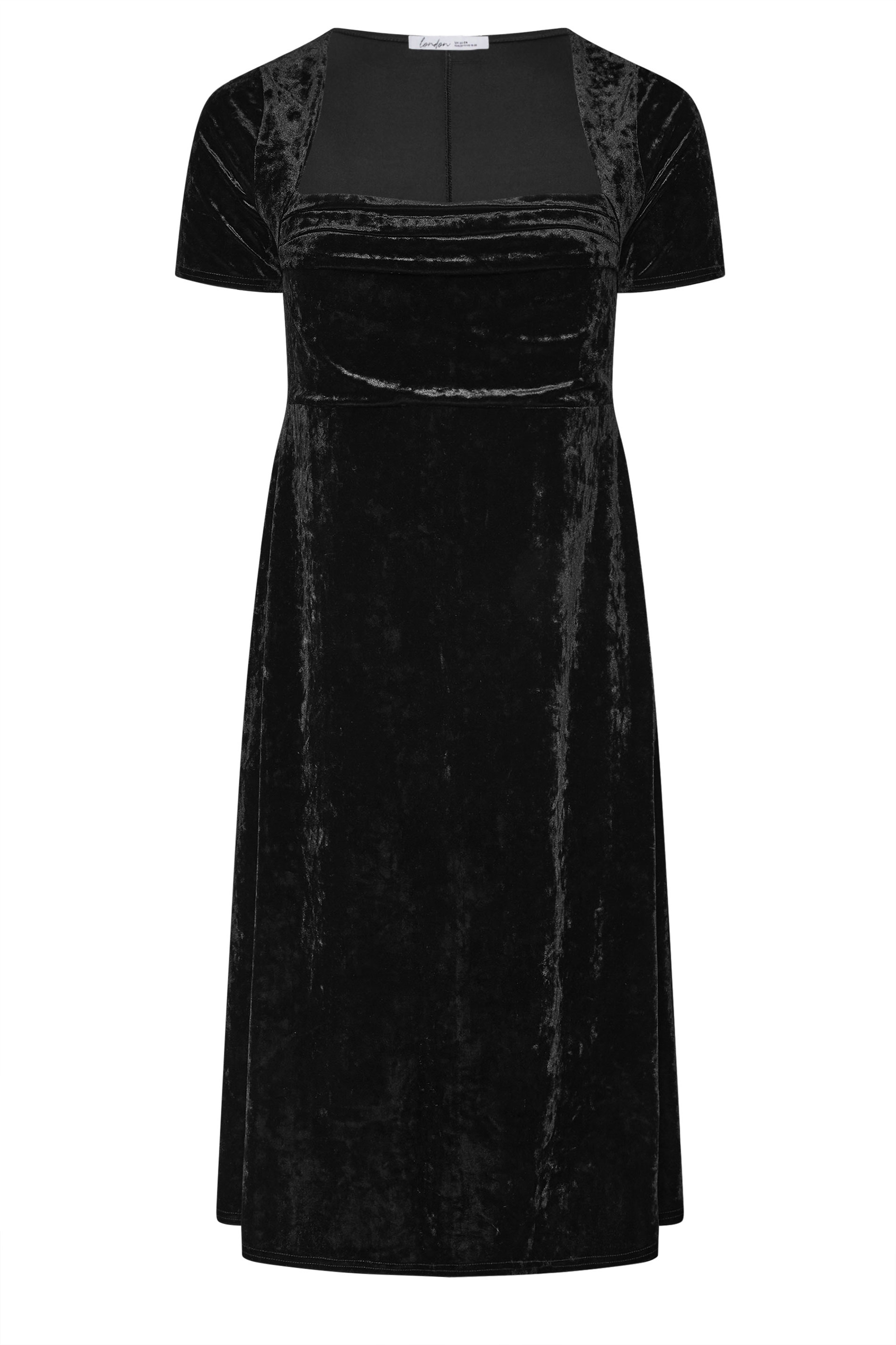 YOURS LONDON Plus Size Black Velvet Square Neck Midi Dress | Yours Clothing 5