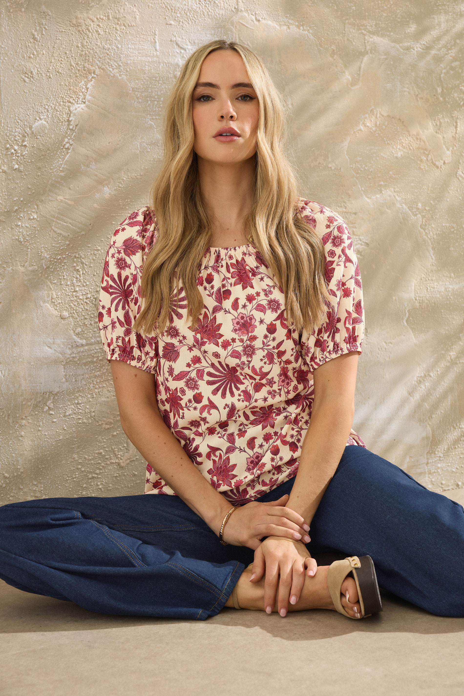 LTS Tall Women's Coral Red Floral Print Tie Front Top | Long Tall Sally 3