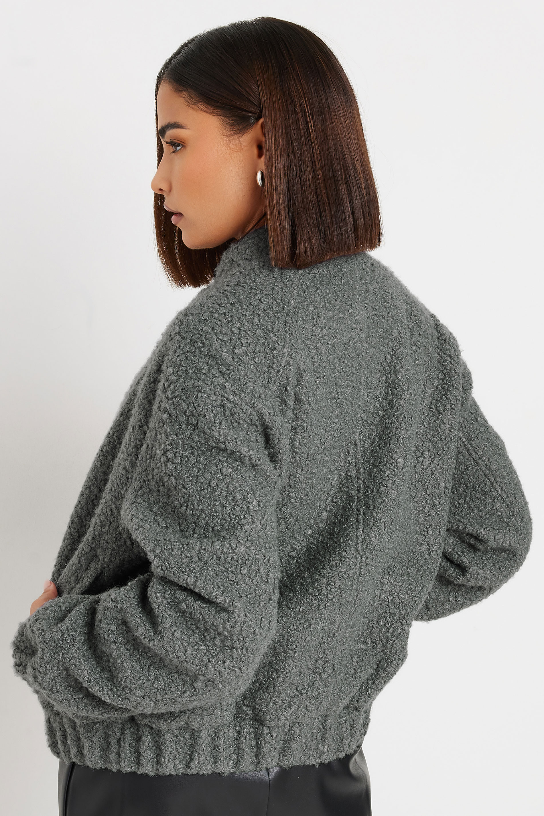 PixieGirl Petite Women's Grey Boucle Bomber Jacket | PixieGirl 2