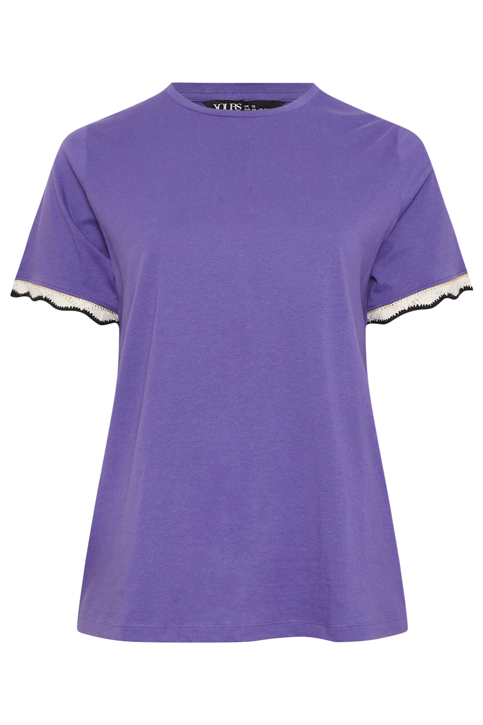 YOURS Plus Size Purple Metallic Crochet Trim T-Shirt | Yours Clothing 5
