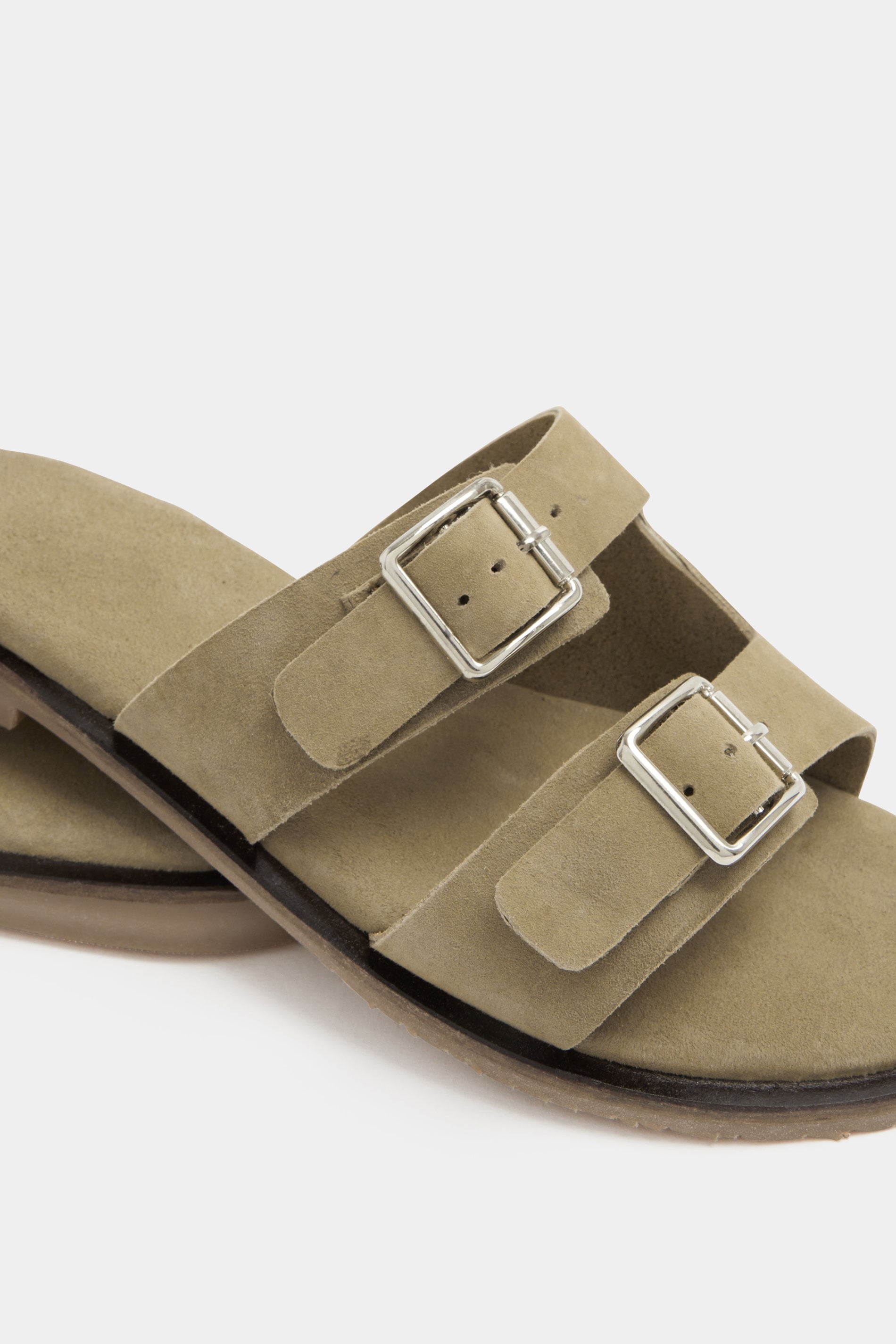 Taupe Brown Double Buckle Footed Mule In Extra Wide EEE Fit 5