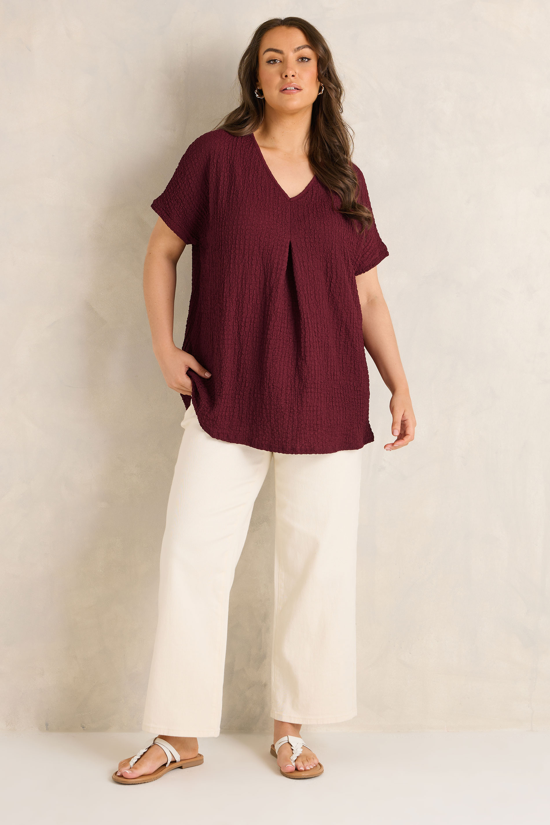 EVANS Plus Size Berry Red Pleat Front Swing Top | Evans 1