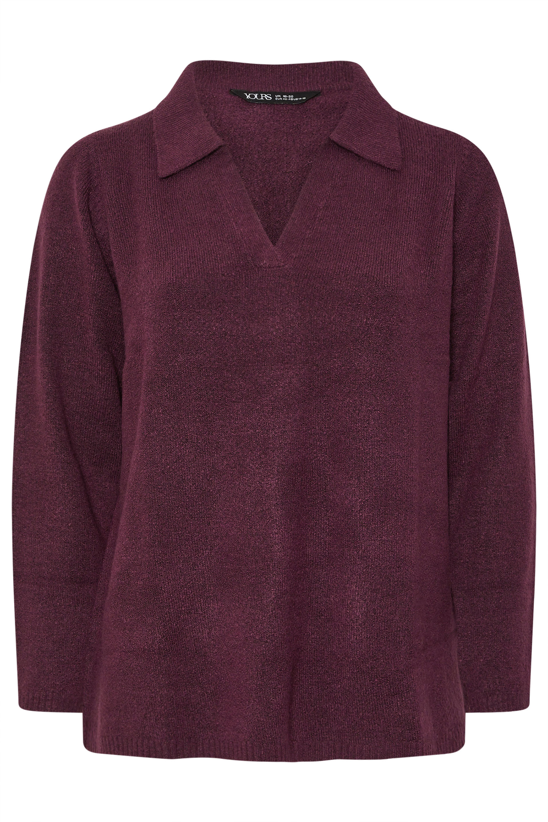 YOURS Plus Size Burgundy Red Collared Knitted Jumper | Yours Clothing 6