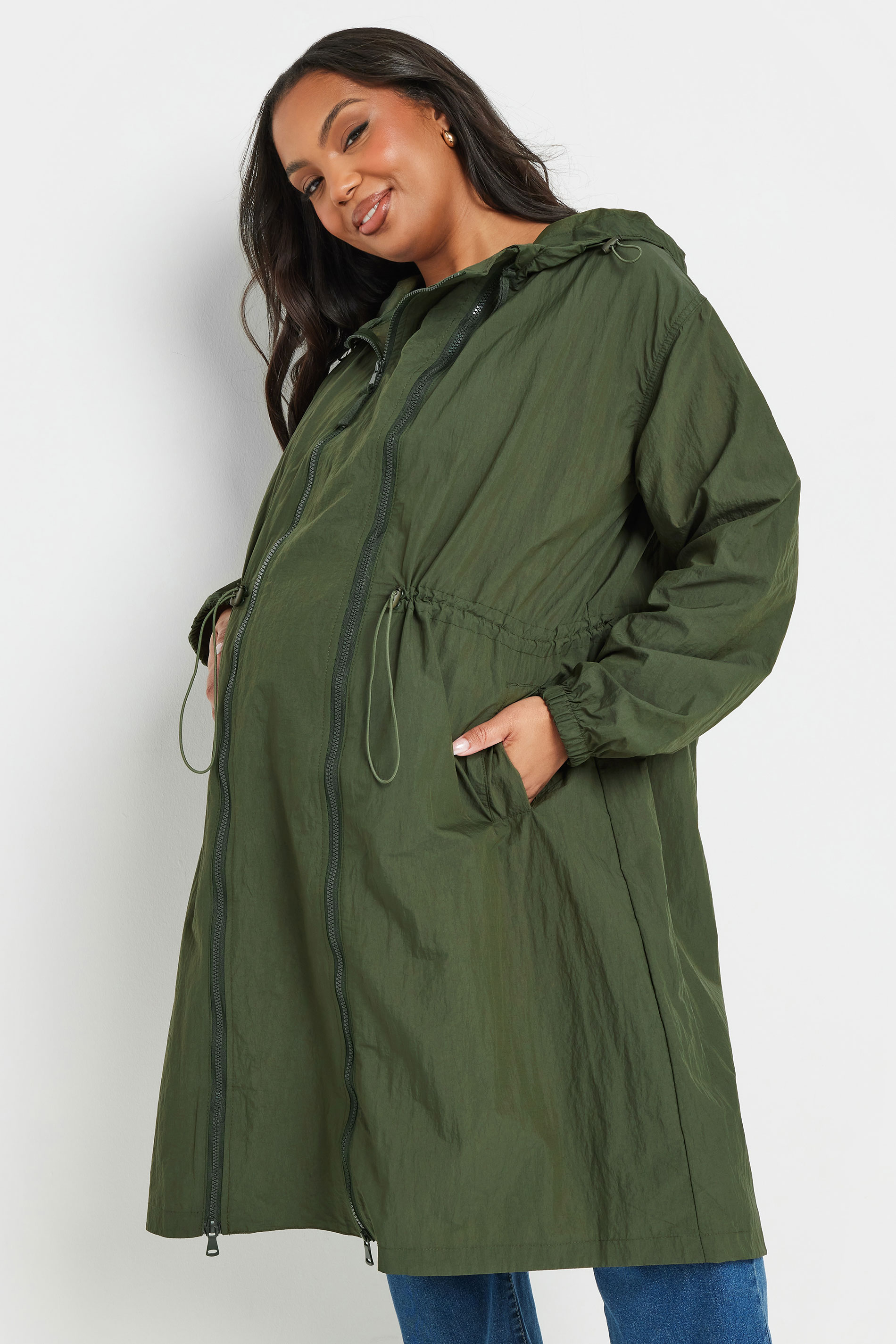 BUMP IT UP MATERNITY Plus Size Green Lightweight Parka Jacket | Yours Clothing 3