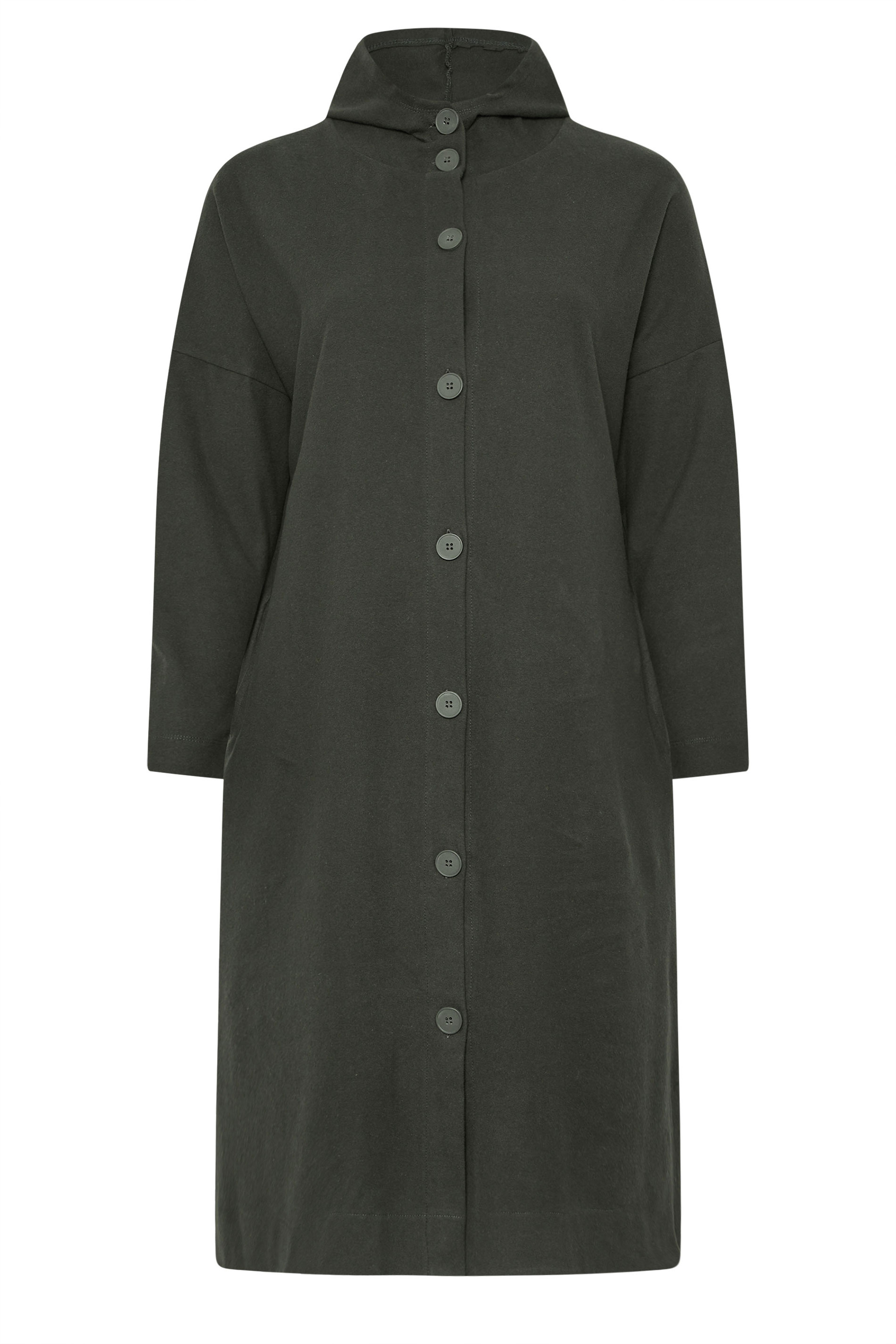 YOURS Plus Size Khaki Green Button Through Hooded Jacket | Yours Clothing 5