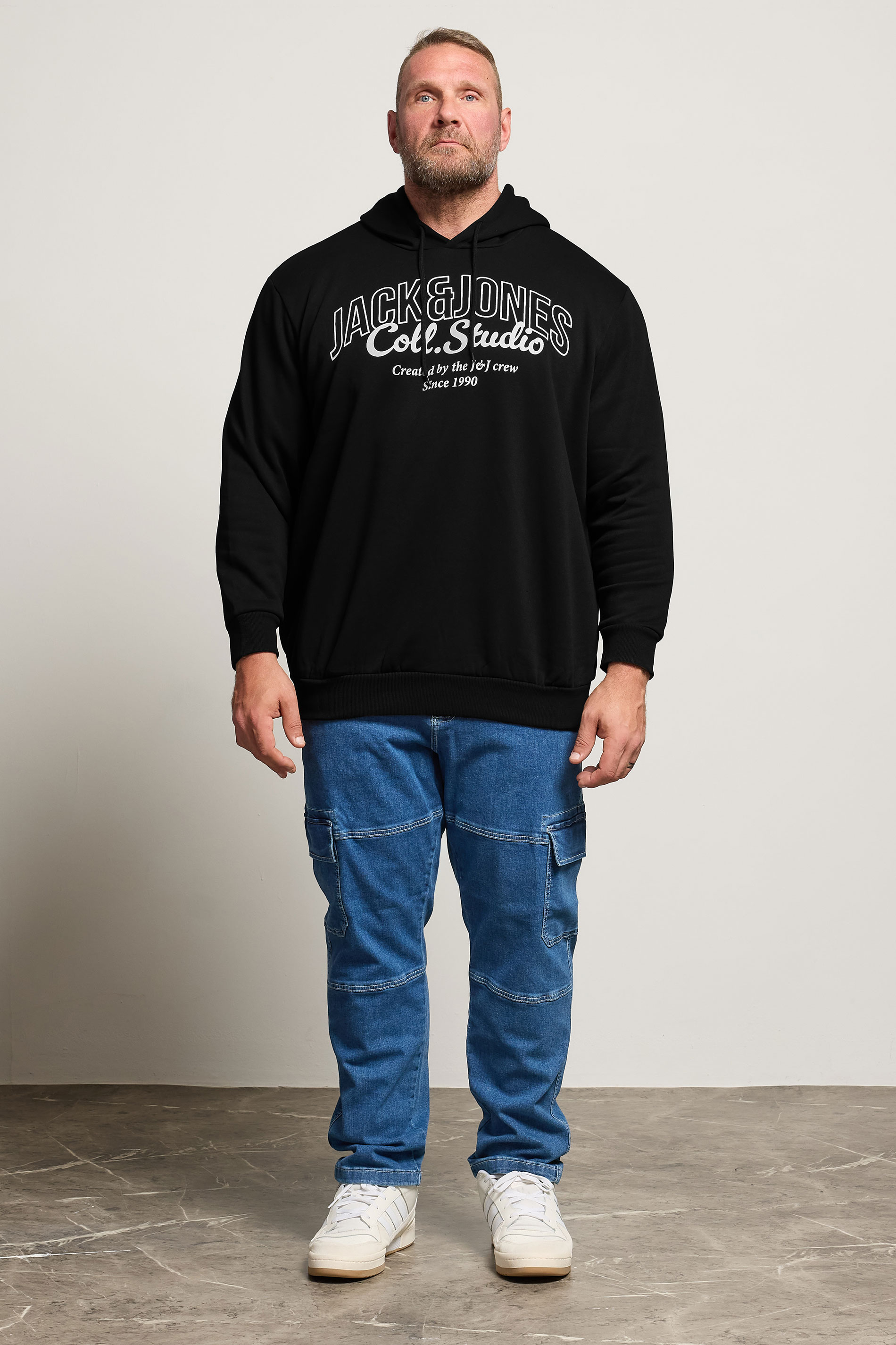 JACK & JONES Big & Tall Black Printed Hoodie | BadRhino 1