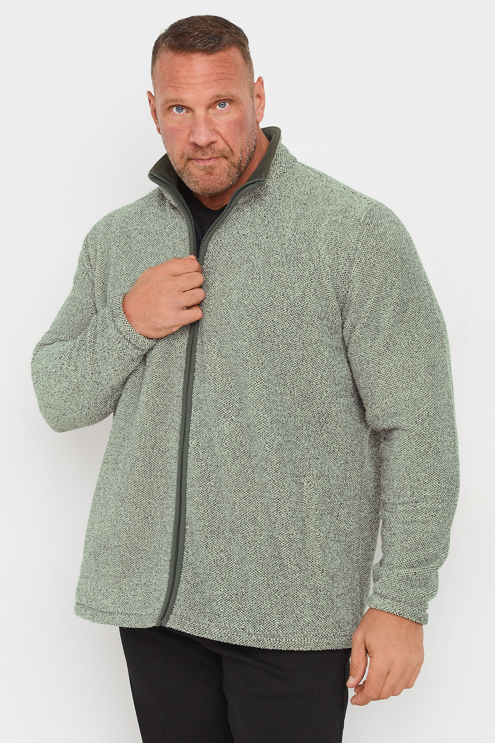 BadRhino Big & Tall Grey Textured Zip Through Fleece | BadRhino 1