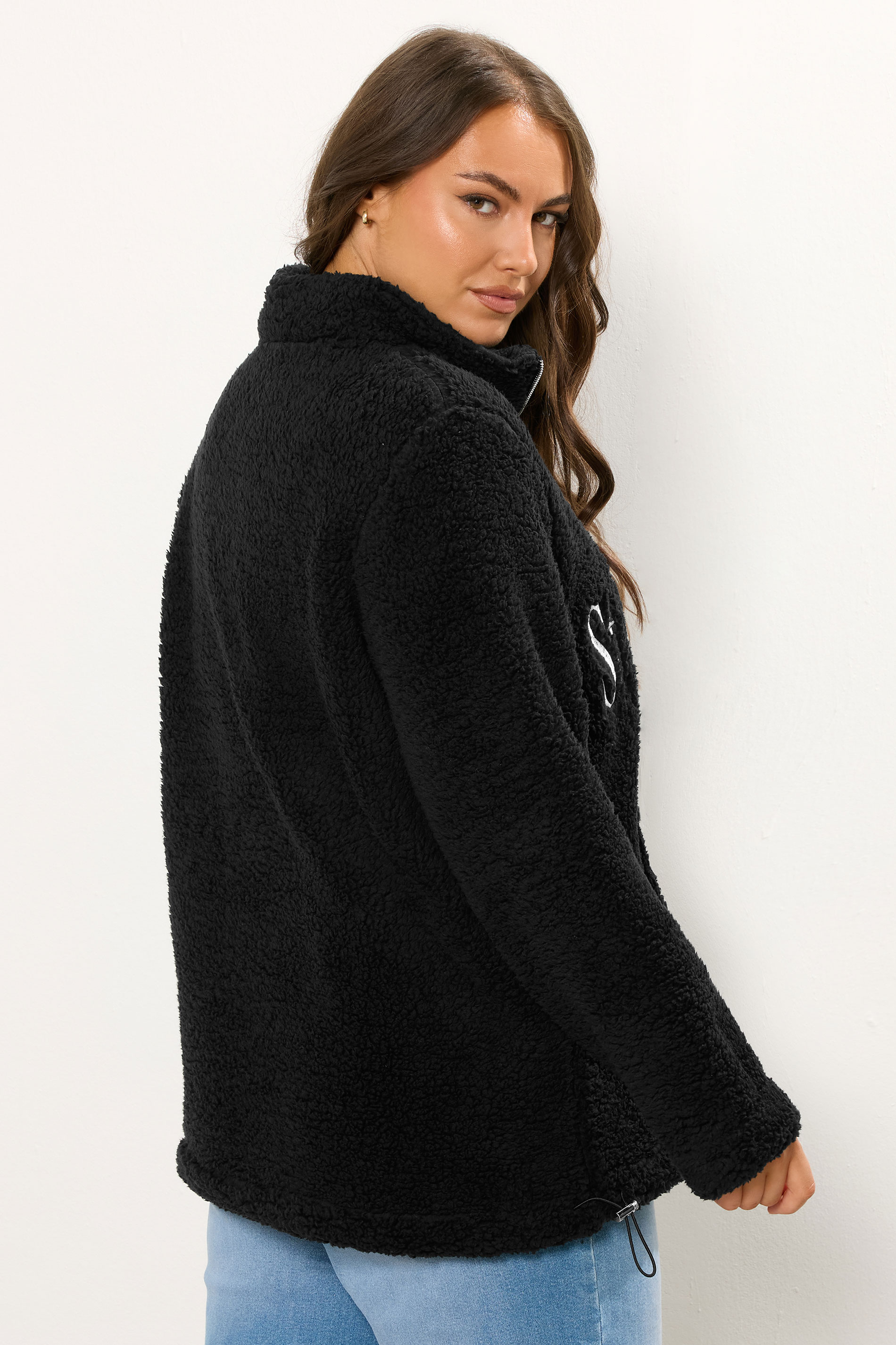YOURS Plus Size Black 'St Moritz' Teddy Borg Fleece | Yours Clothing 4