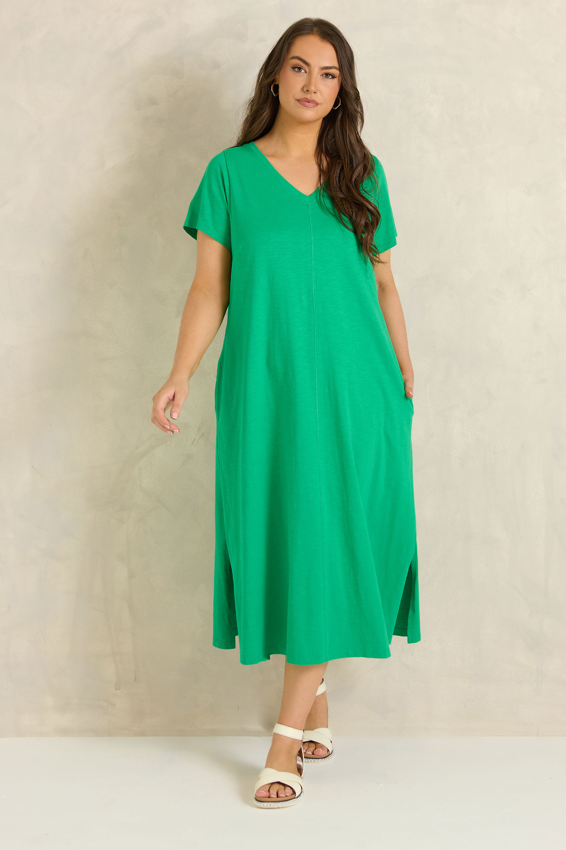 EVANS Plus Size Green Premium Cotton Dress | Evans 1