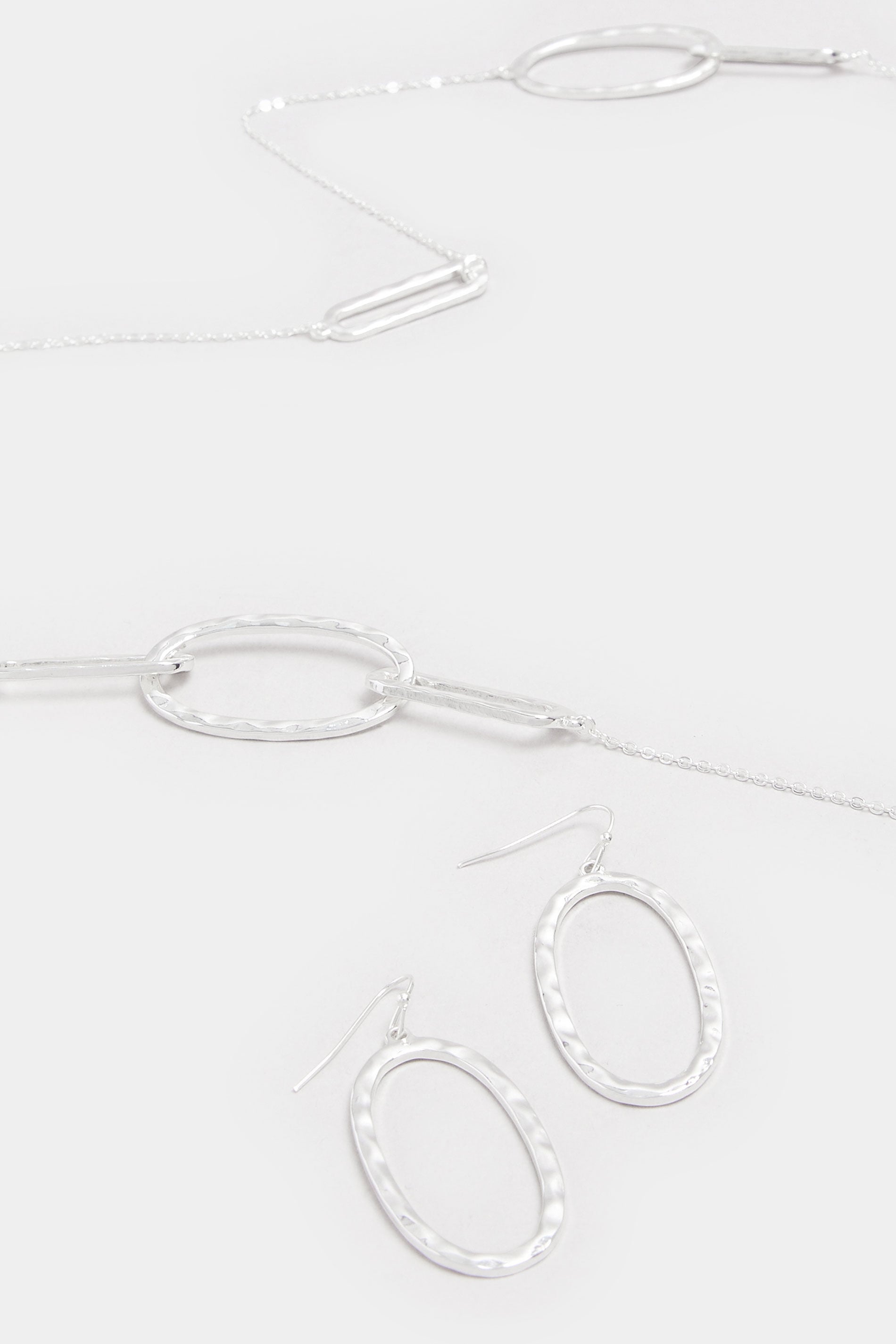 Silver Tone Abstract Hoop Necklace & Earrings Set | Yours Clothing 2