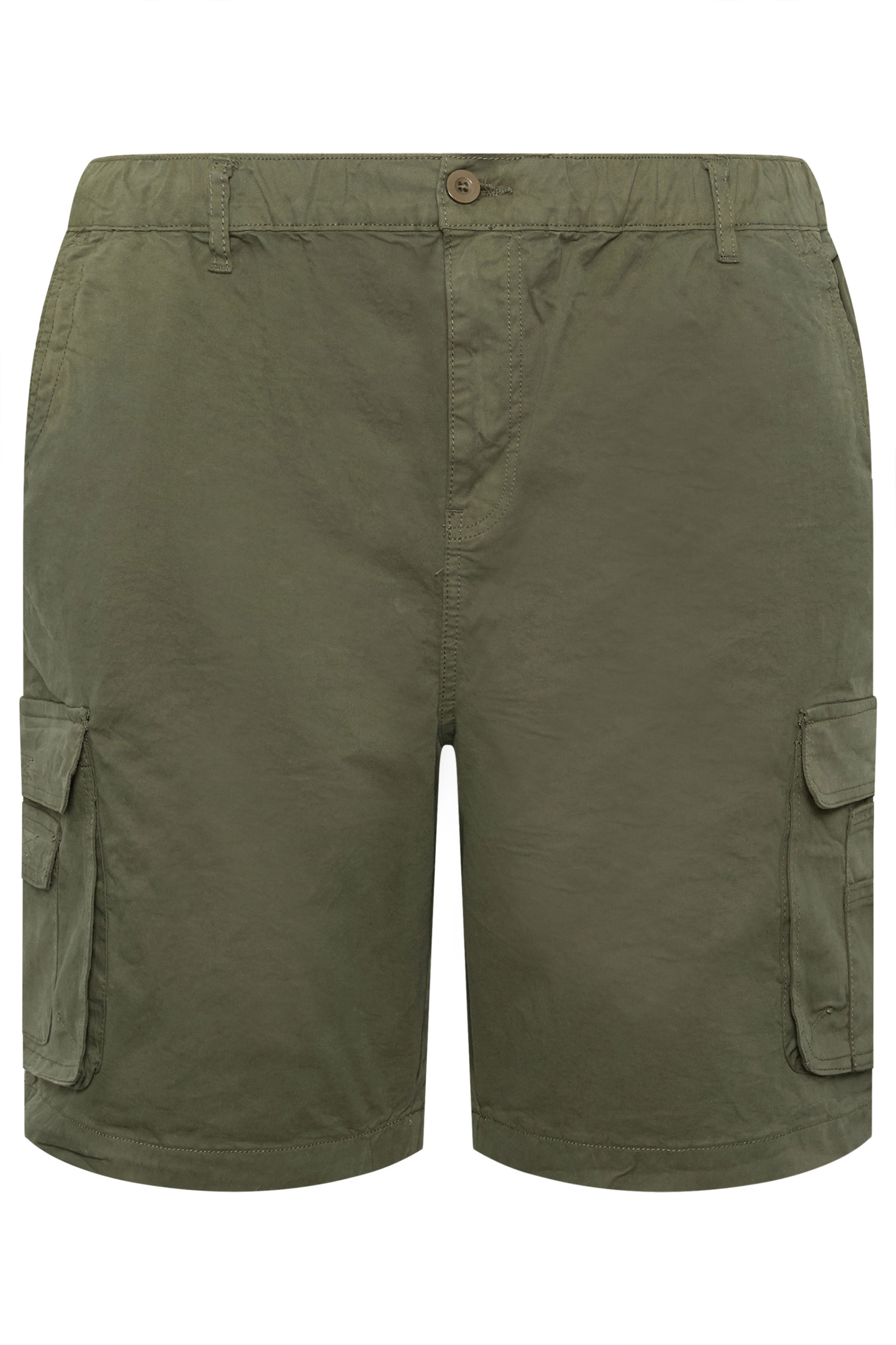 KAM Big & Tall Khaki Green Elastic Waist Cargo Shorts | BadRhino 2
