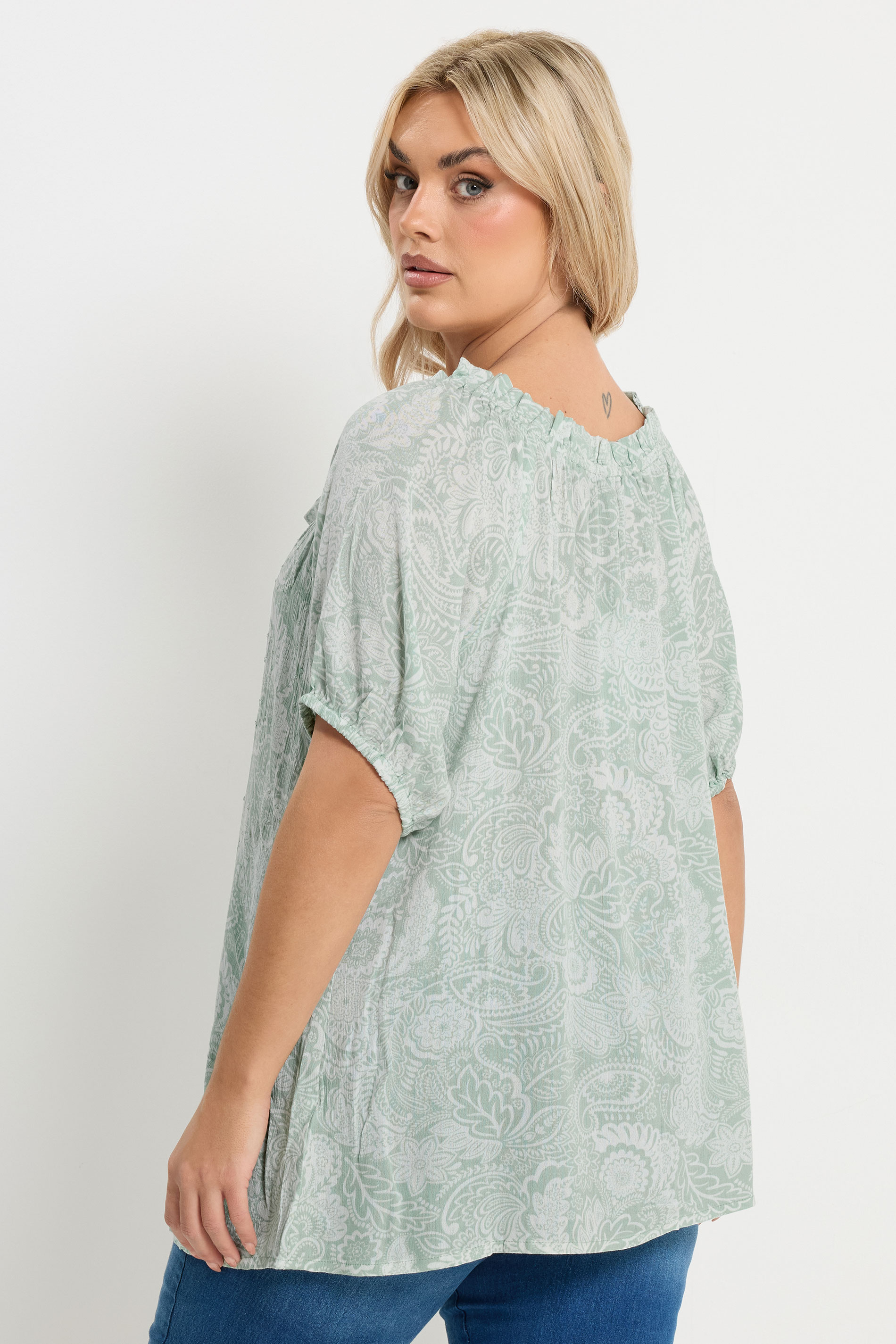 YOURS Plus Size Sage Green Textured Ditsy Floral Top | Yours Clothing 2