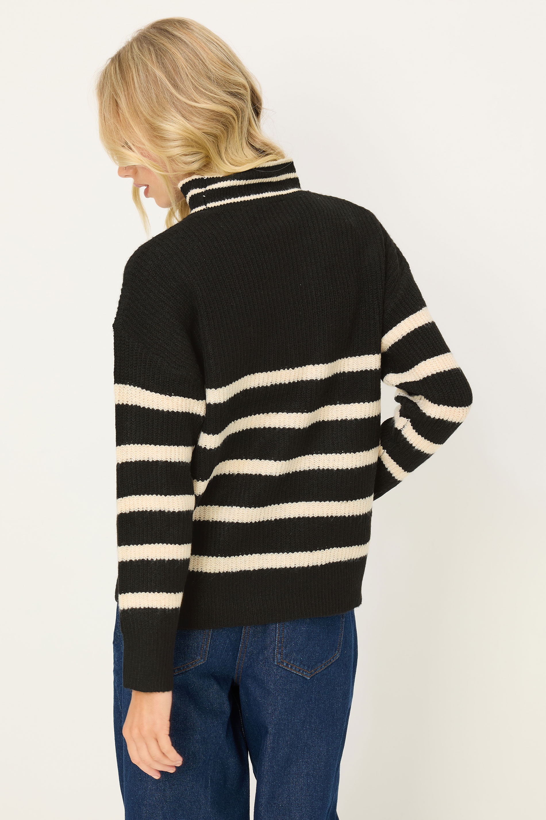 PixieGirl Petite Women's Black Stripe High Neck Knitted Jumper | PixieGirl 2