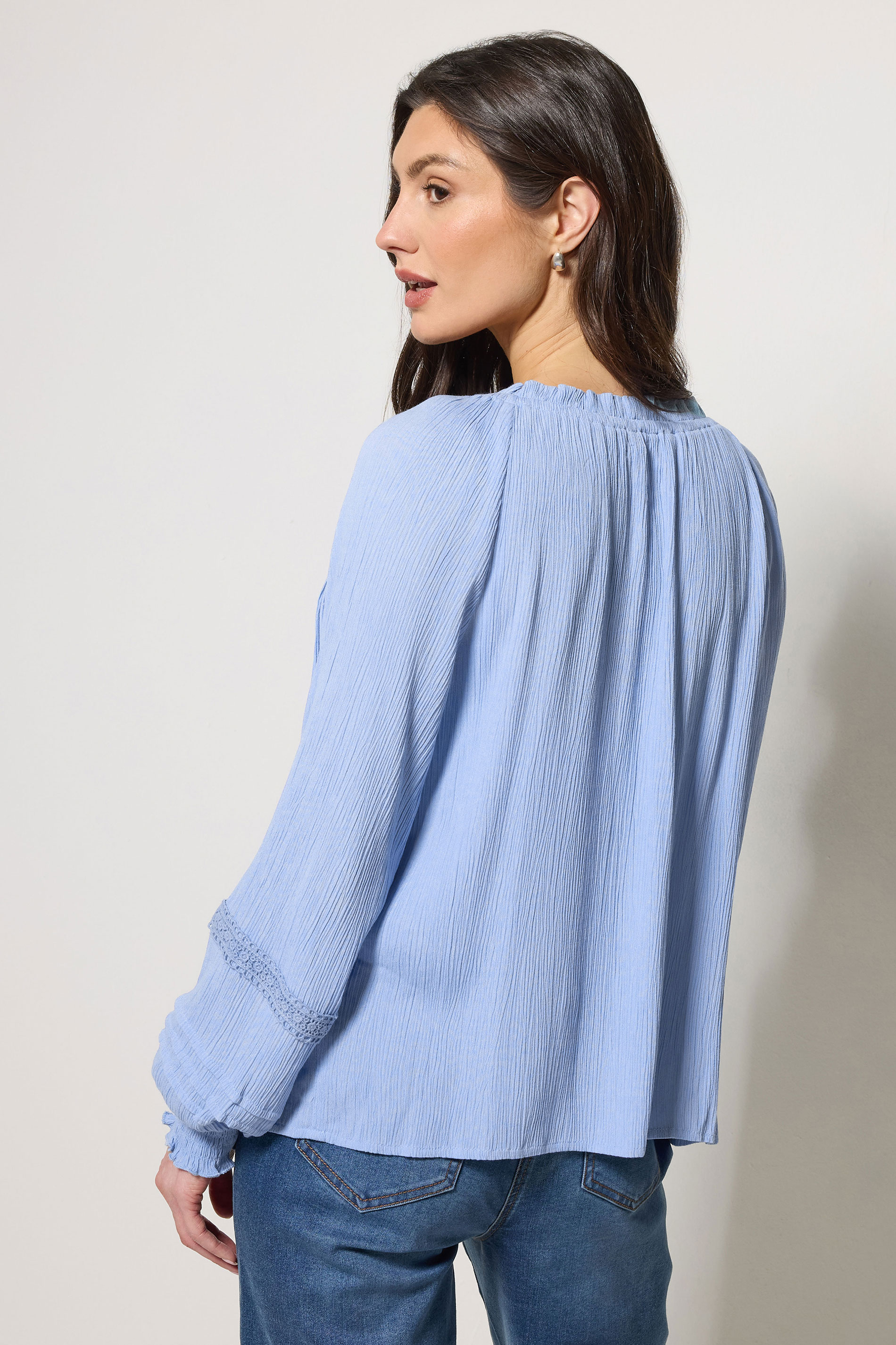 M&Co Blue Trim Detail Tie Neck Blouse | M&Co 2