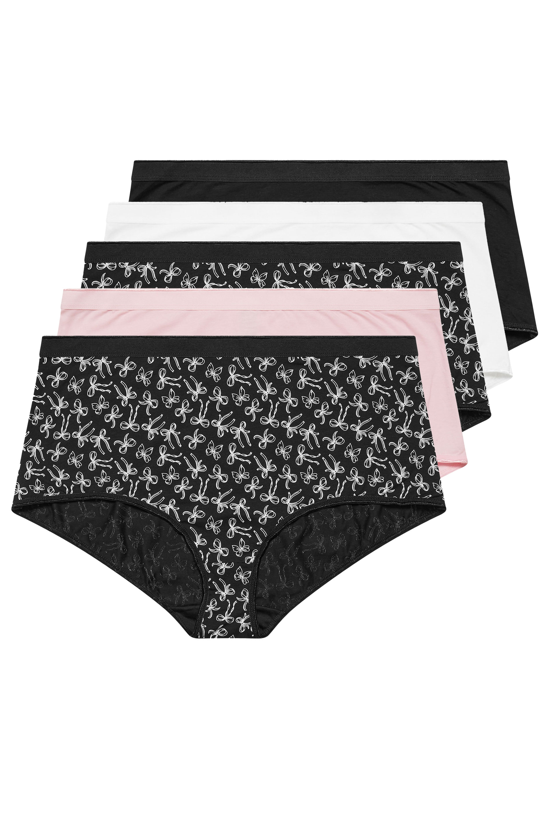 YOURSET 5 PACK Curve Black & Pink Bow Print Full Briefs | Yours Curve  3