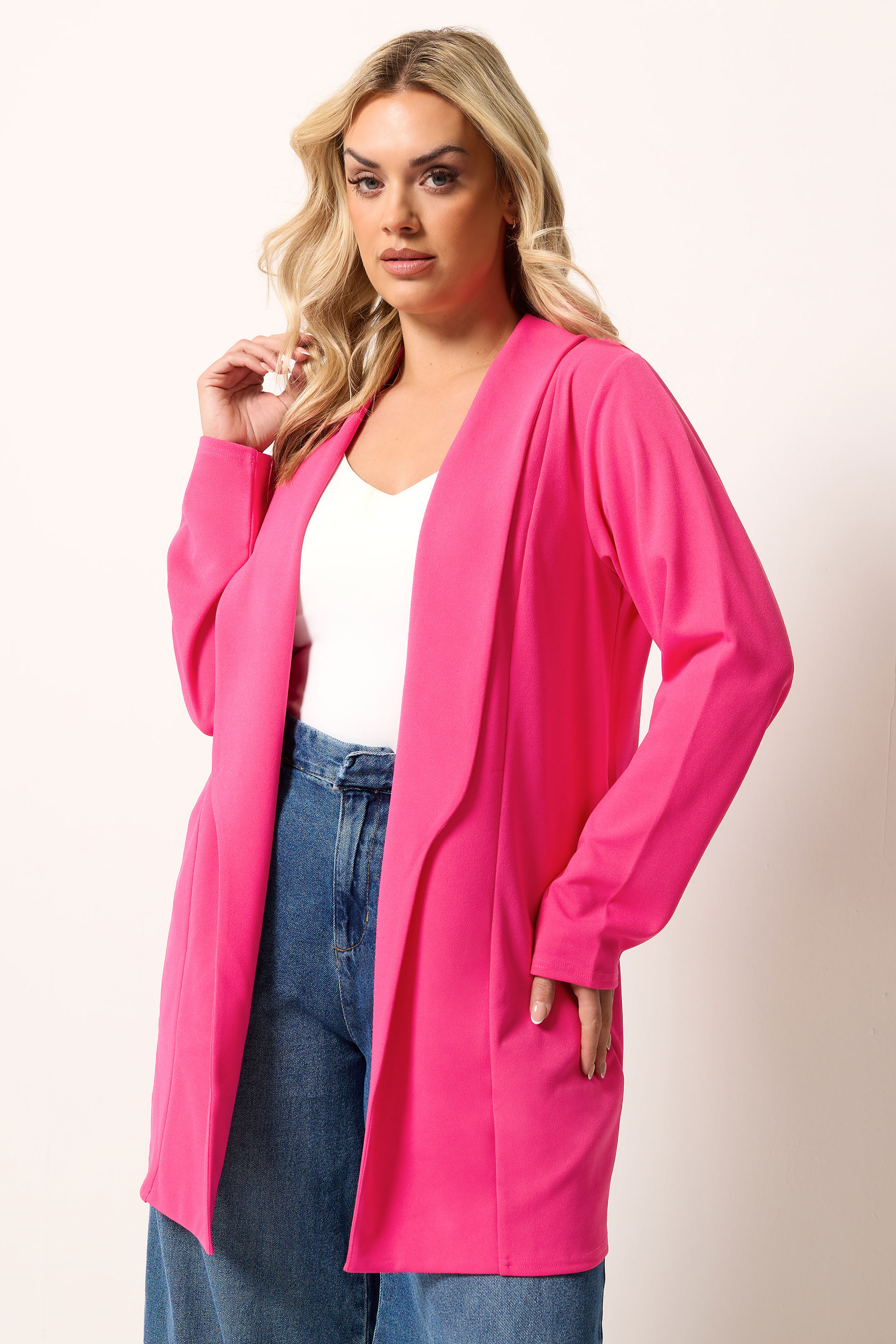 YOURS Plus Size Pink Shawl Collar Scuba Blazer | Yours Clothing 3
