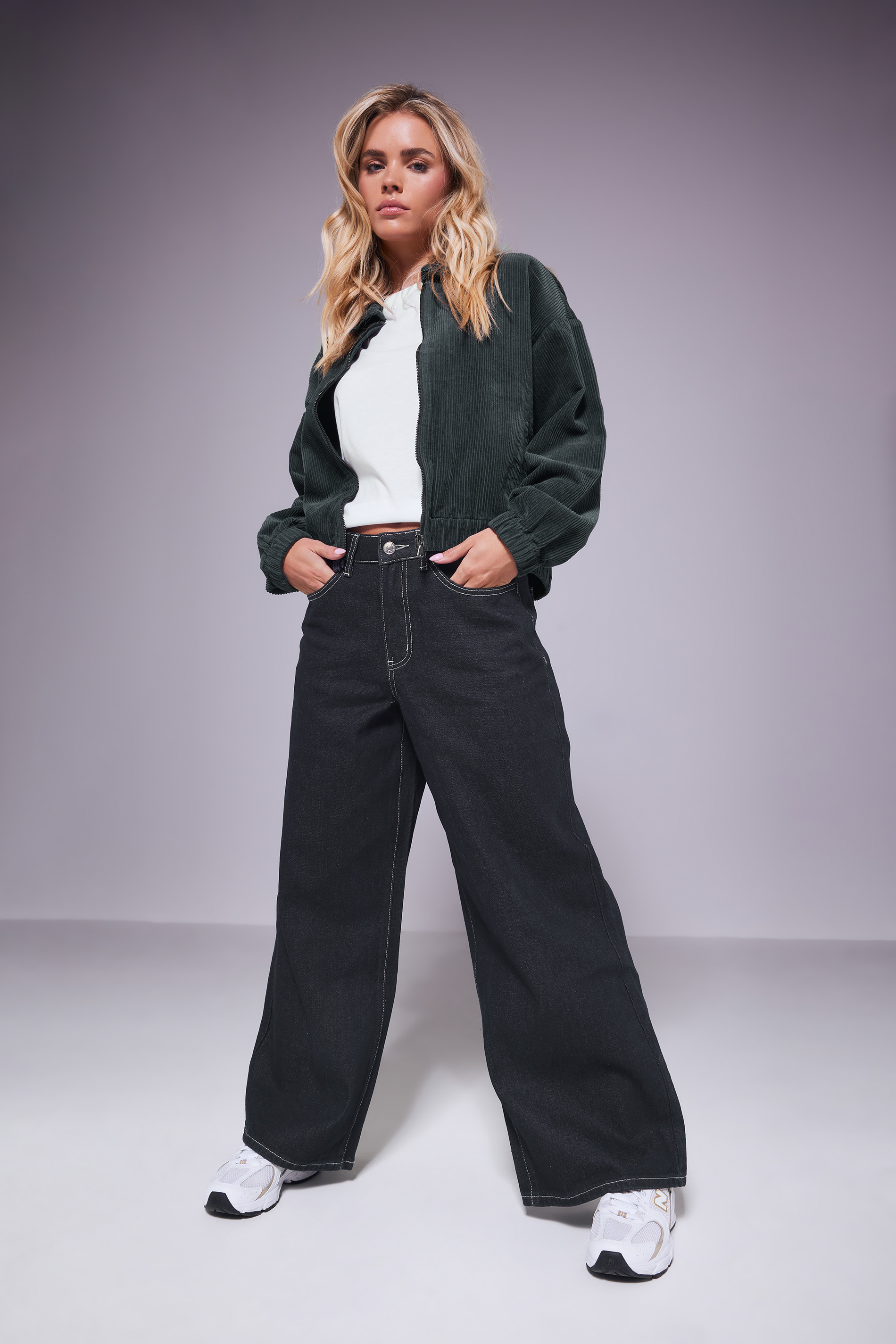 PixieGirl Petite Women's Charcoal Grey Cotton Cord Bomber Jacket | PixieGirl 3