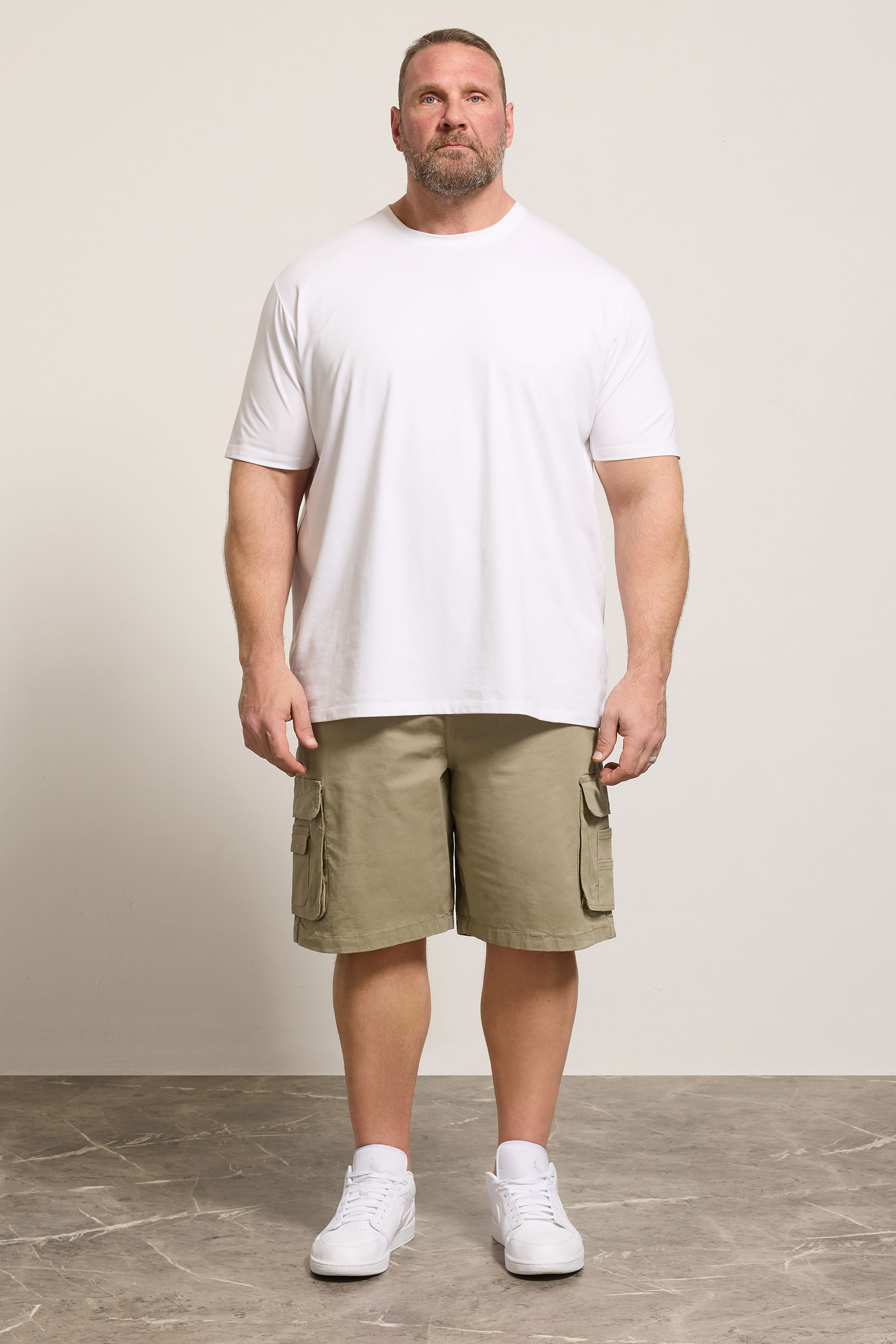 KAM Big & Tall Stone Brown Elastic Waist Cargo Shorts | BadRhino 1
