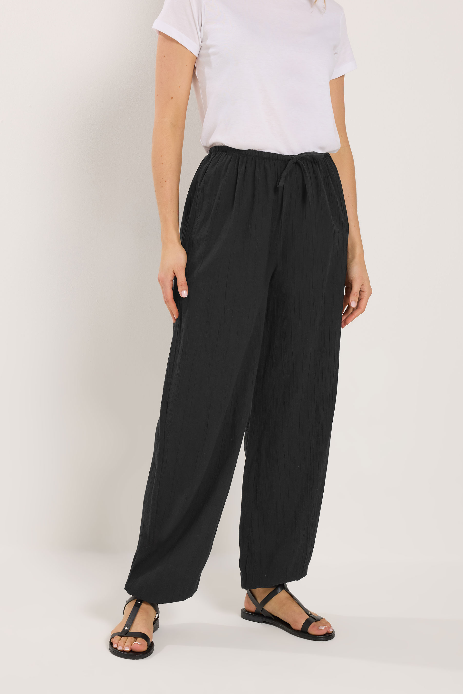LTS Tall Women's Black Textured Cotton Balloon Trousers | Long Tall Sally 1