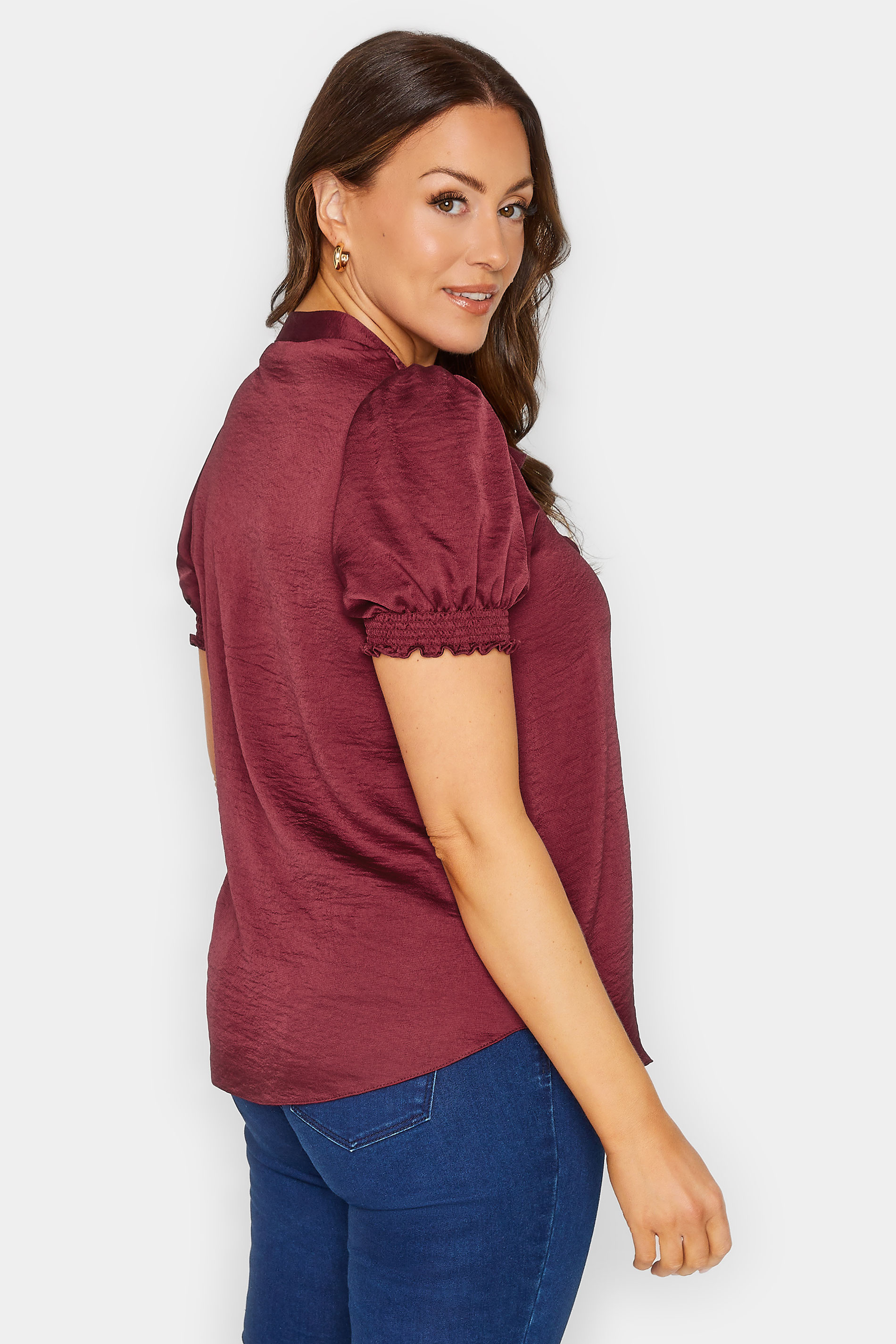 M&Co Burgundy Red Frill Satin Blouse | M&Co 3