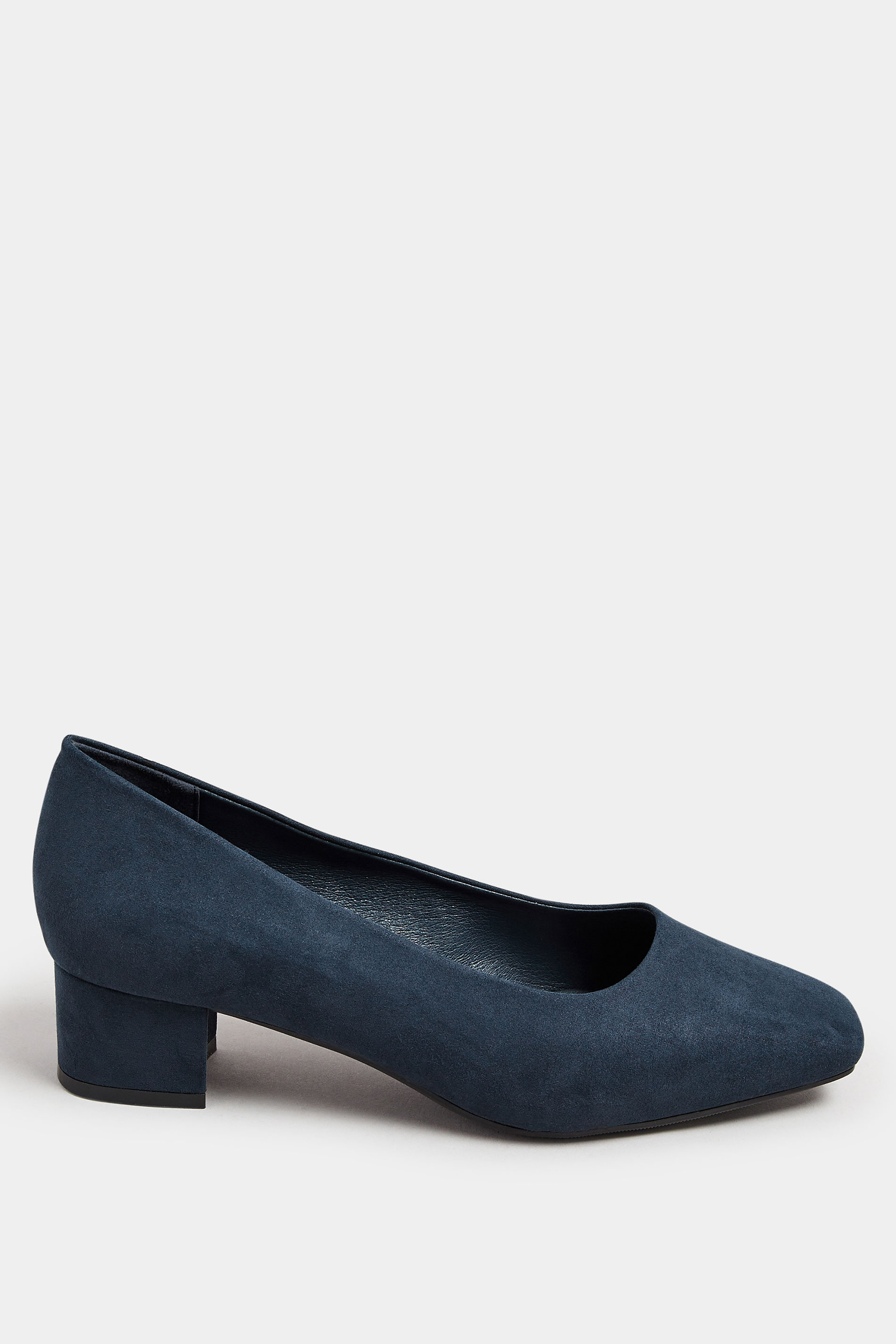 Navy Blue Faux Suede Mid Block Heel Court Shoes In Extra Wide EEE Fit | Yours Clothing 2
