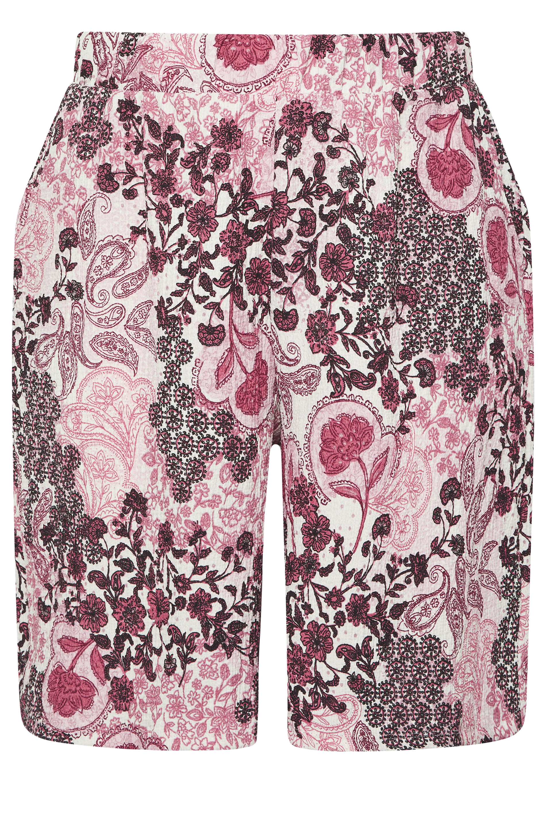 YOURS Plus Size Pink Paisley Print Textured Shorts | Yours Clothing 5