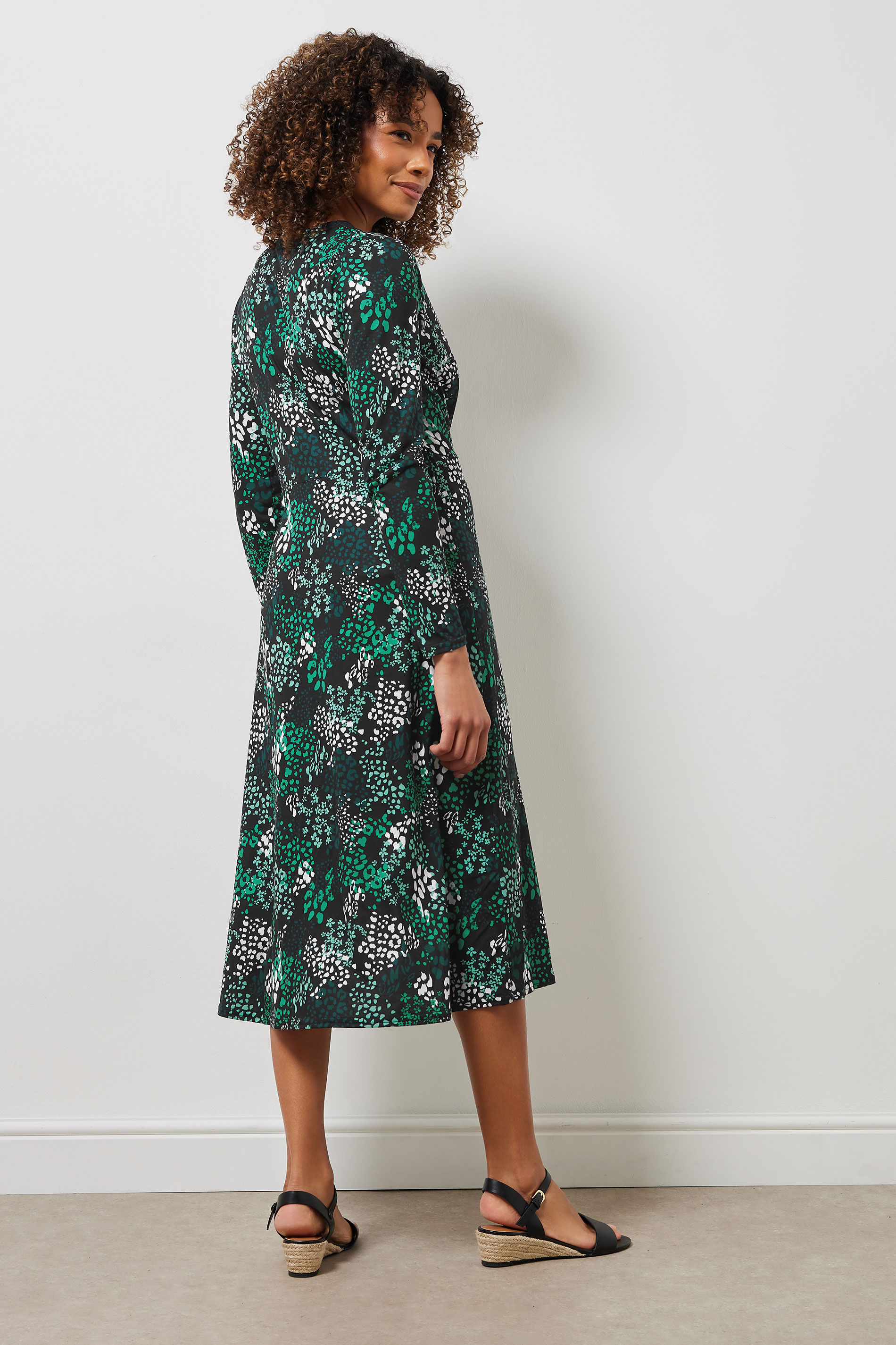 M&Co Black & Green Animal Print Wrap Dress | M&Co 2